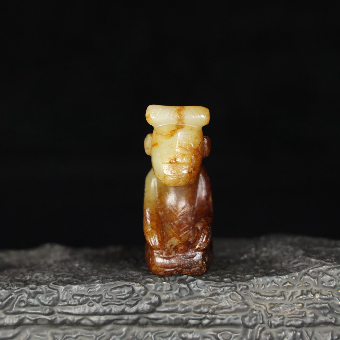 Chinese Natural Jade Carved kneeling figure