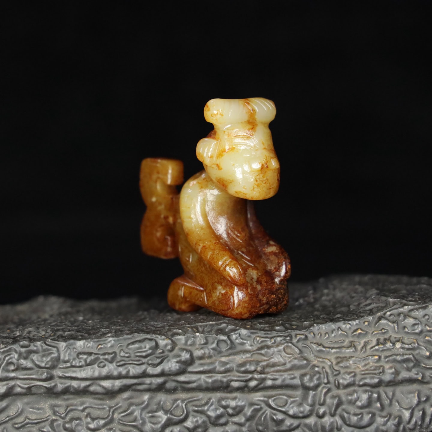 Chinese Natural Jade Carved kneeling figure