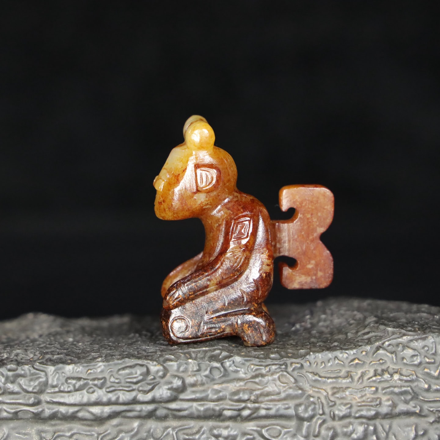 Chinese Natural Jade Carved kneeling figure