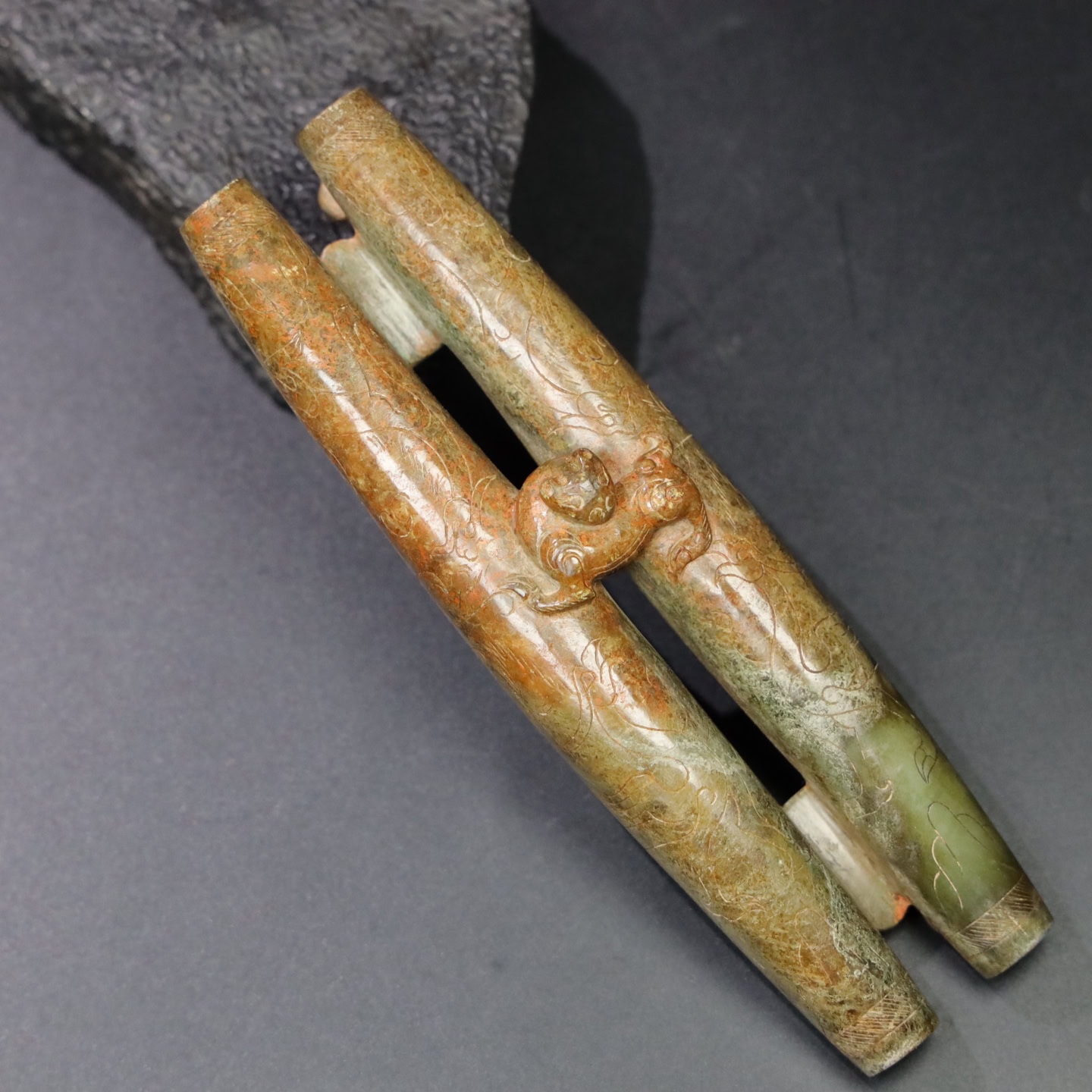 Chinese Natural Jade Carved Double tubes