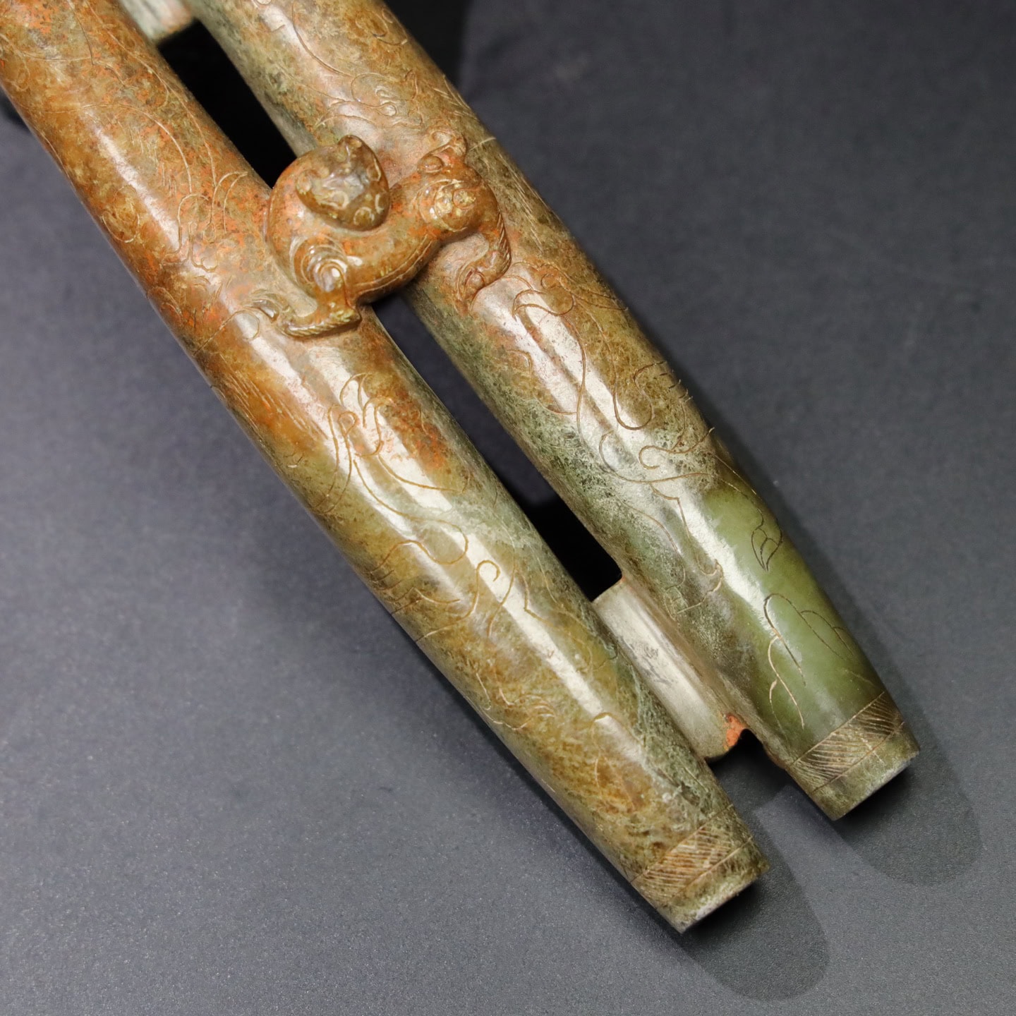 Chinese Natural Jade Carved Double tubes