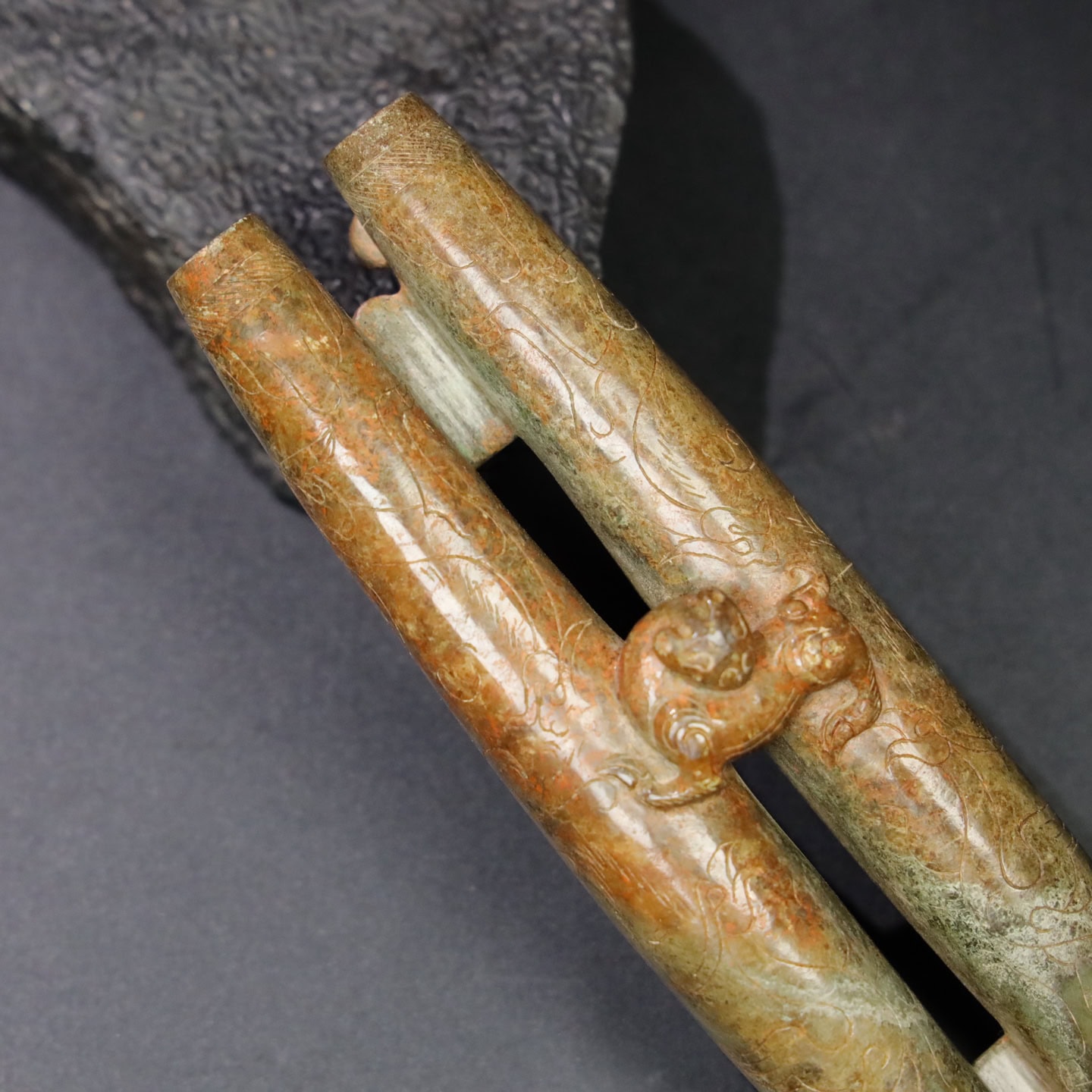 Chinese Natural Jade Carved Double tubes