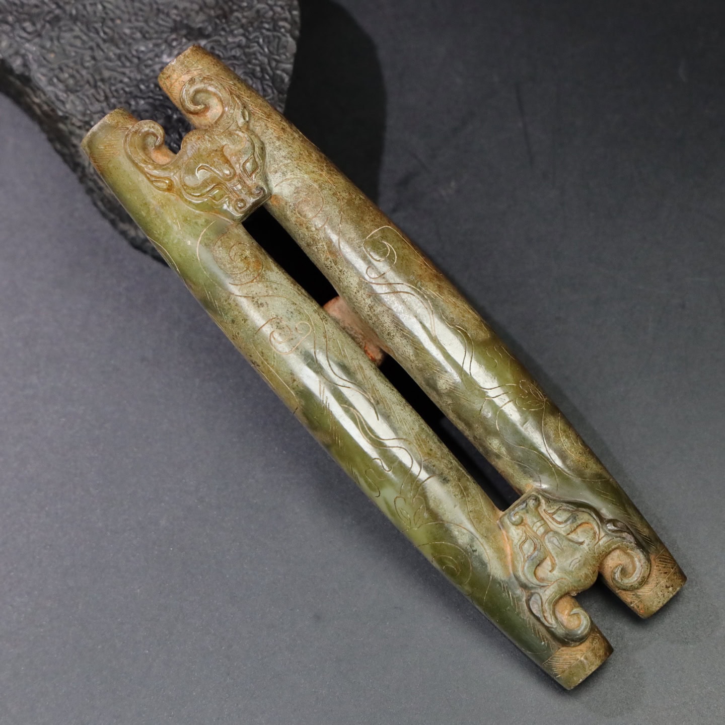 Chinese Natural Jade Carved Double tubes