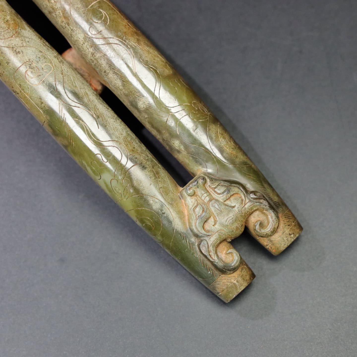 Chinese Natural Jade Carved Double tubes