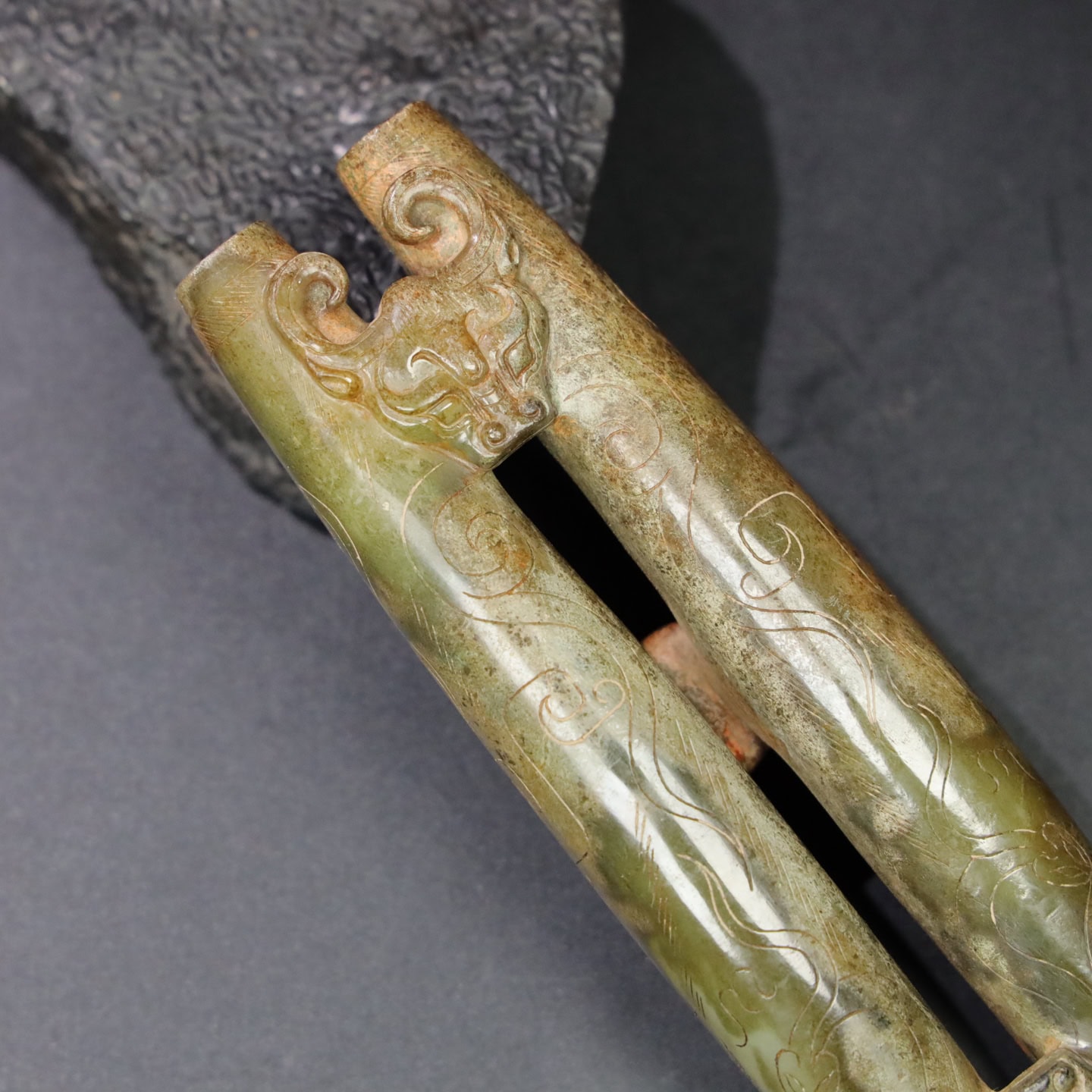 Chinese Natural Jade Carved Double tubes