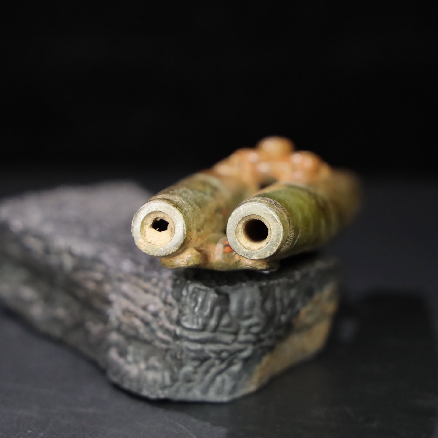 Chinese Natural Jade Carved Double tubes