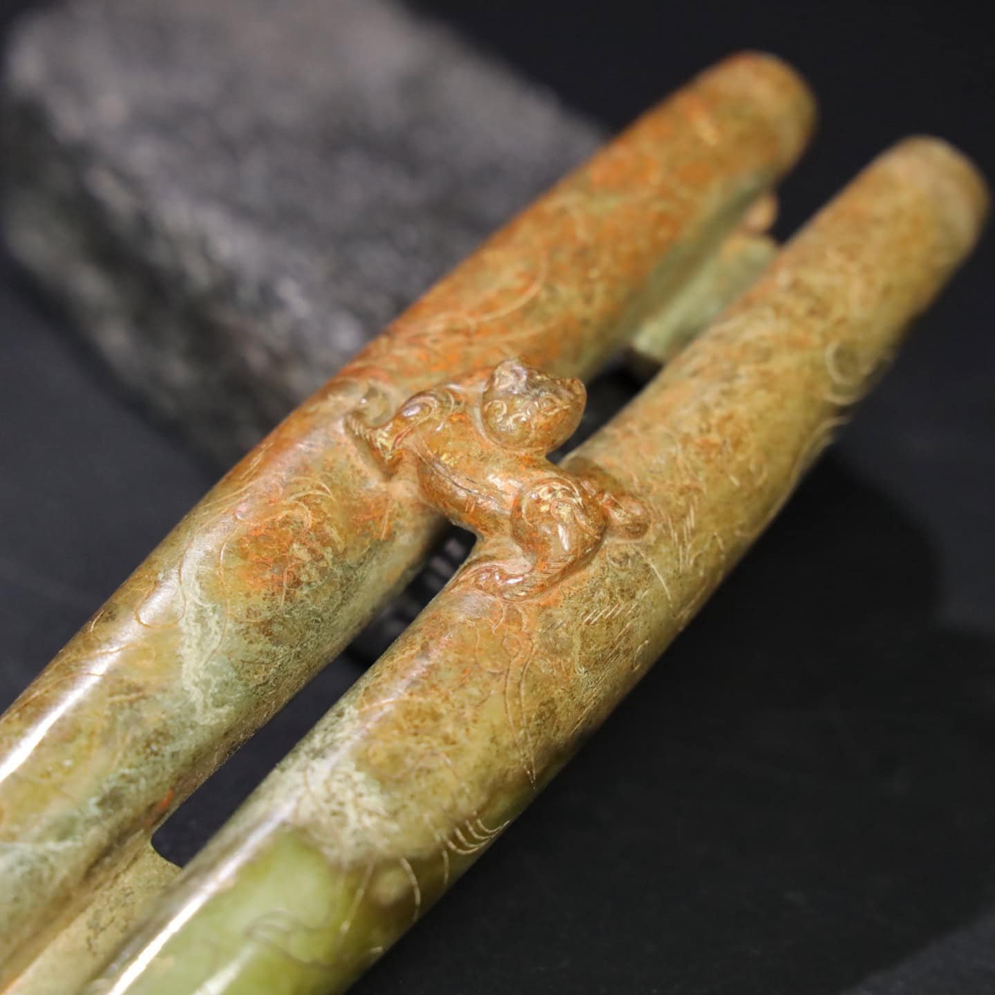 Chinese Natural Jade Carved Double tubes