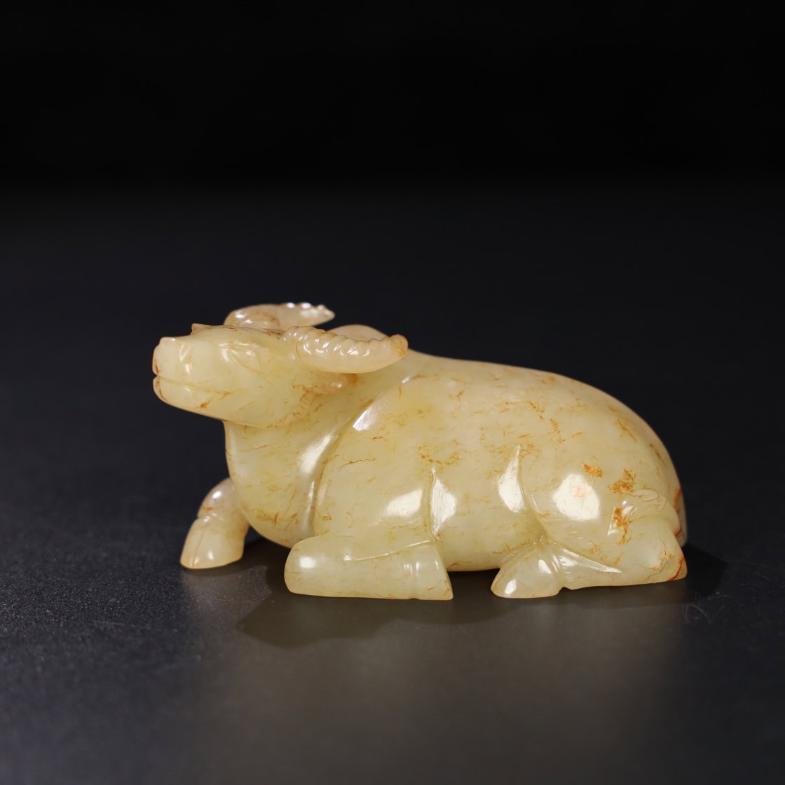 Chinese Natural Jade Carved Cow