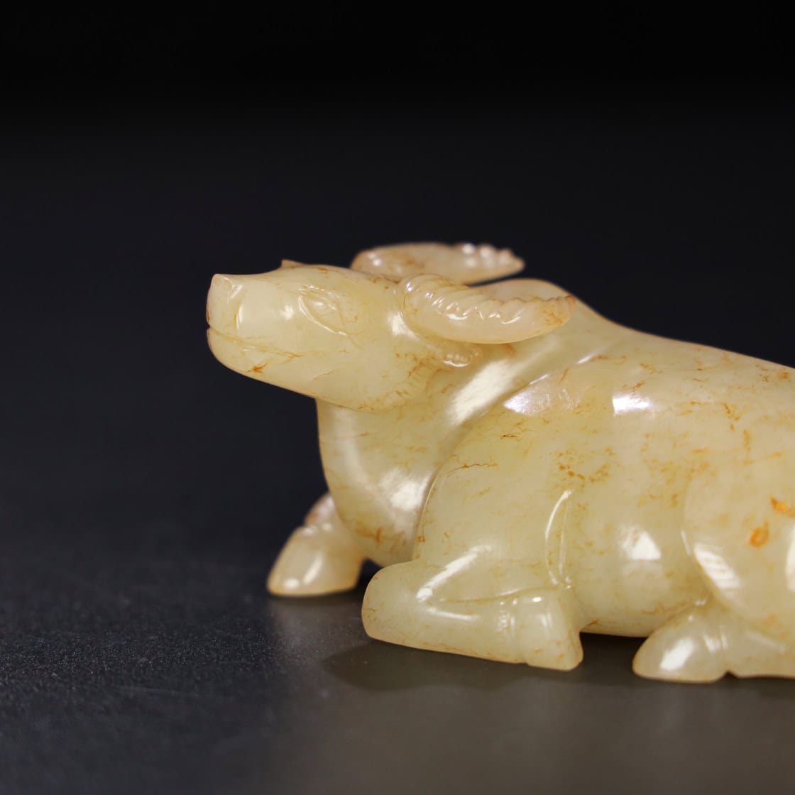 Chinese Natural Jade Carved Cow