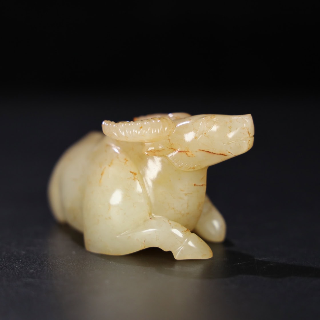 Chinese Natural Jade Carved Cow