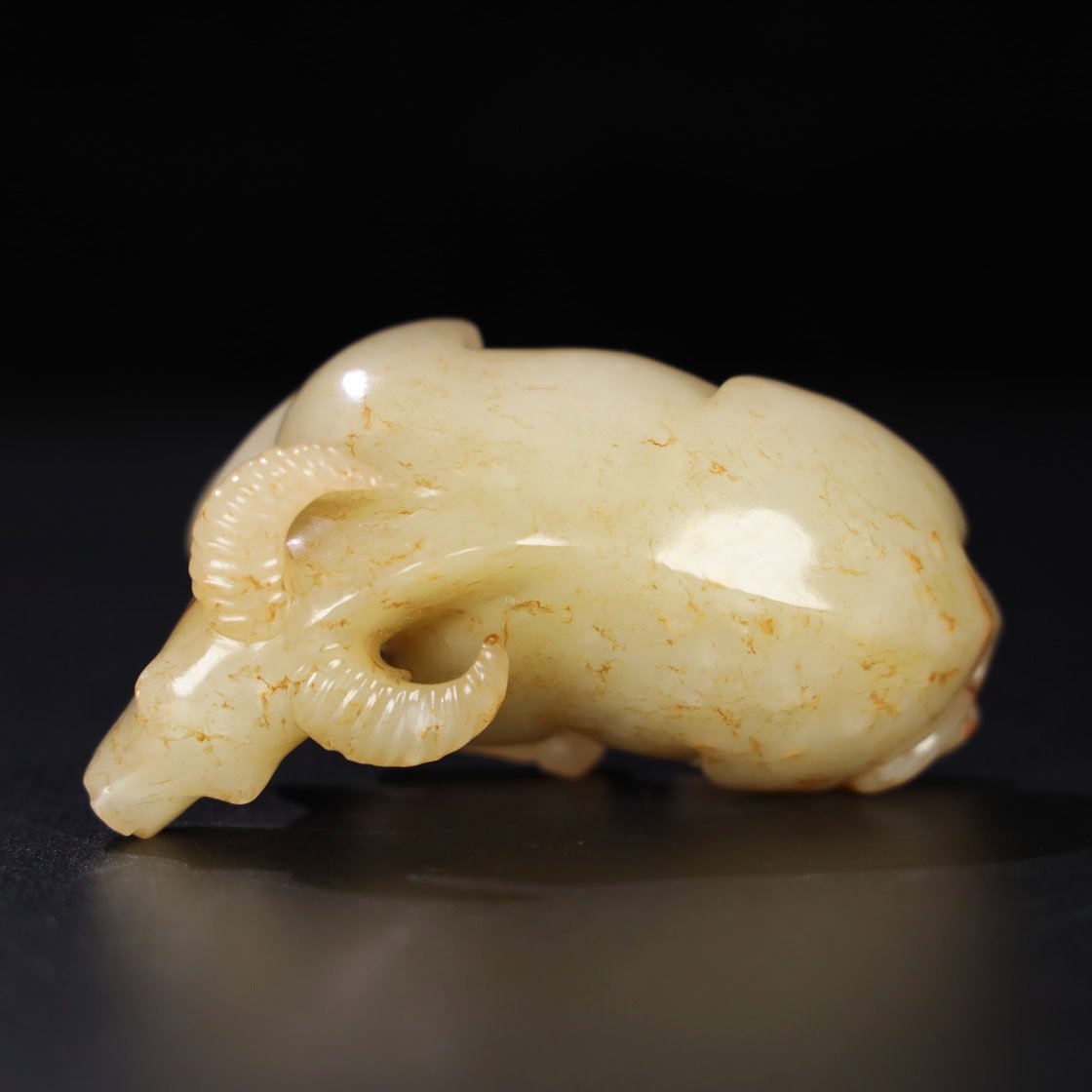 Chinese Natural Jade Carved Cow