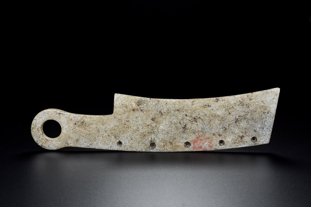 Chinese Natural Jade Carved Five-hole knife