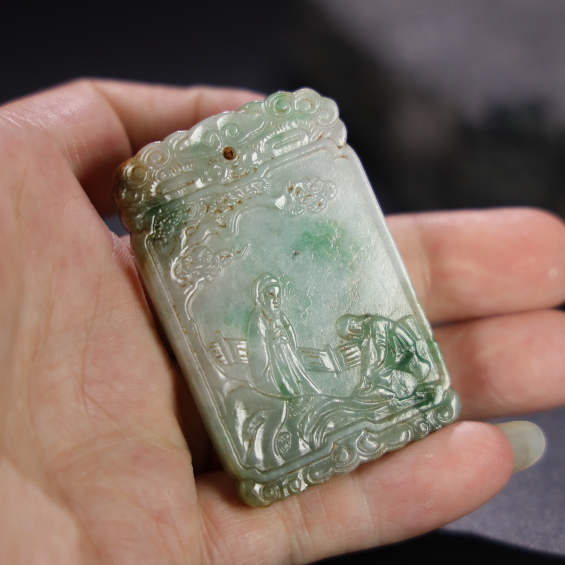 Chinese Natural Jade Carved Plaque