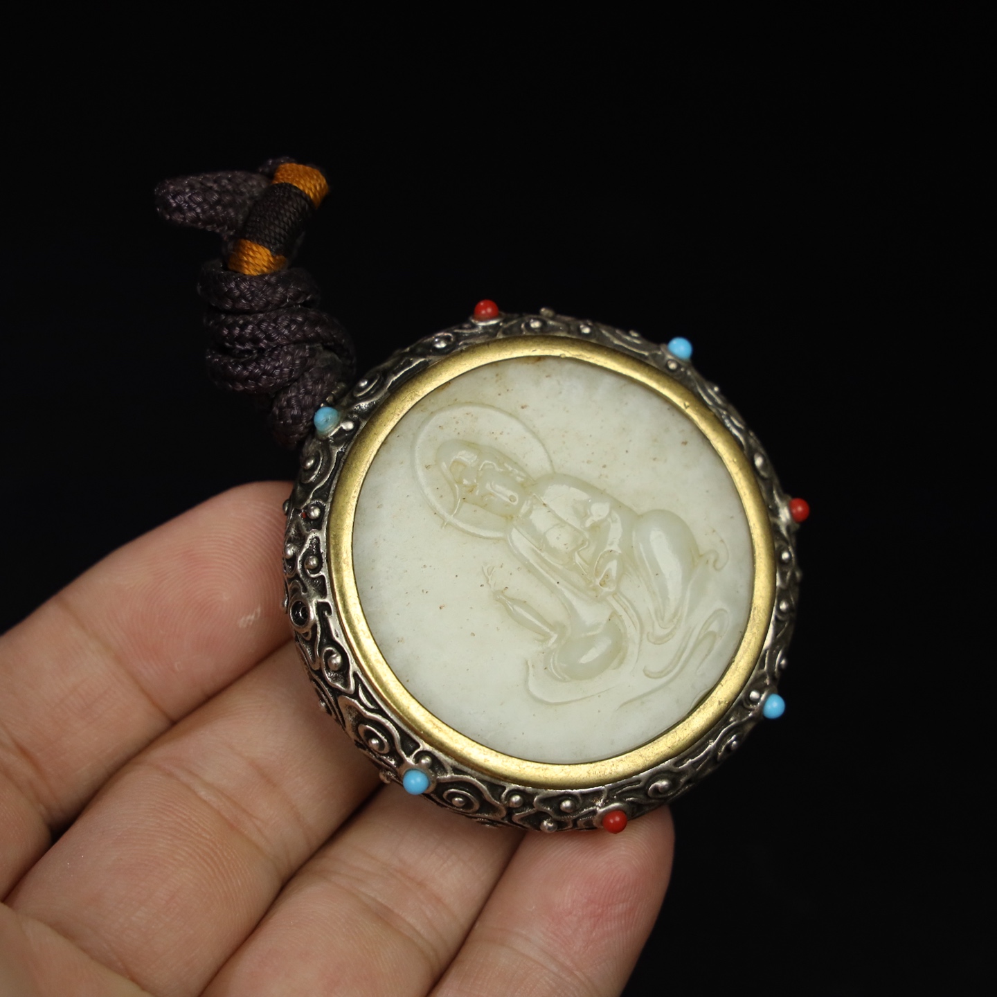 Chinese Natural Jade Carved Guanyin pendant