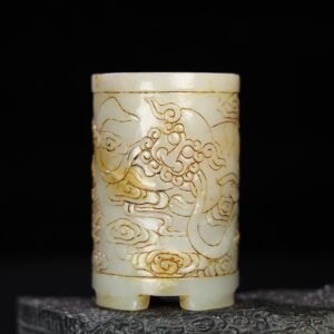 Chinese Natural Jade Carved Pen Holder
