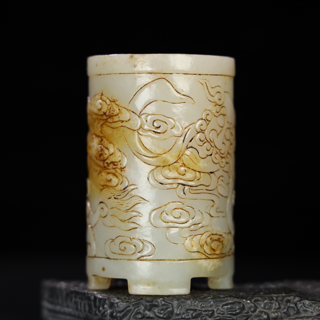 Chinese Natural Jade Carved Pen Holder