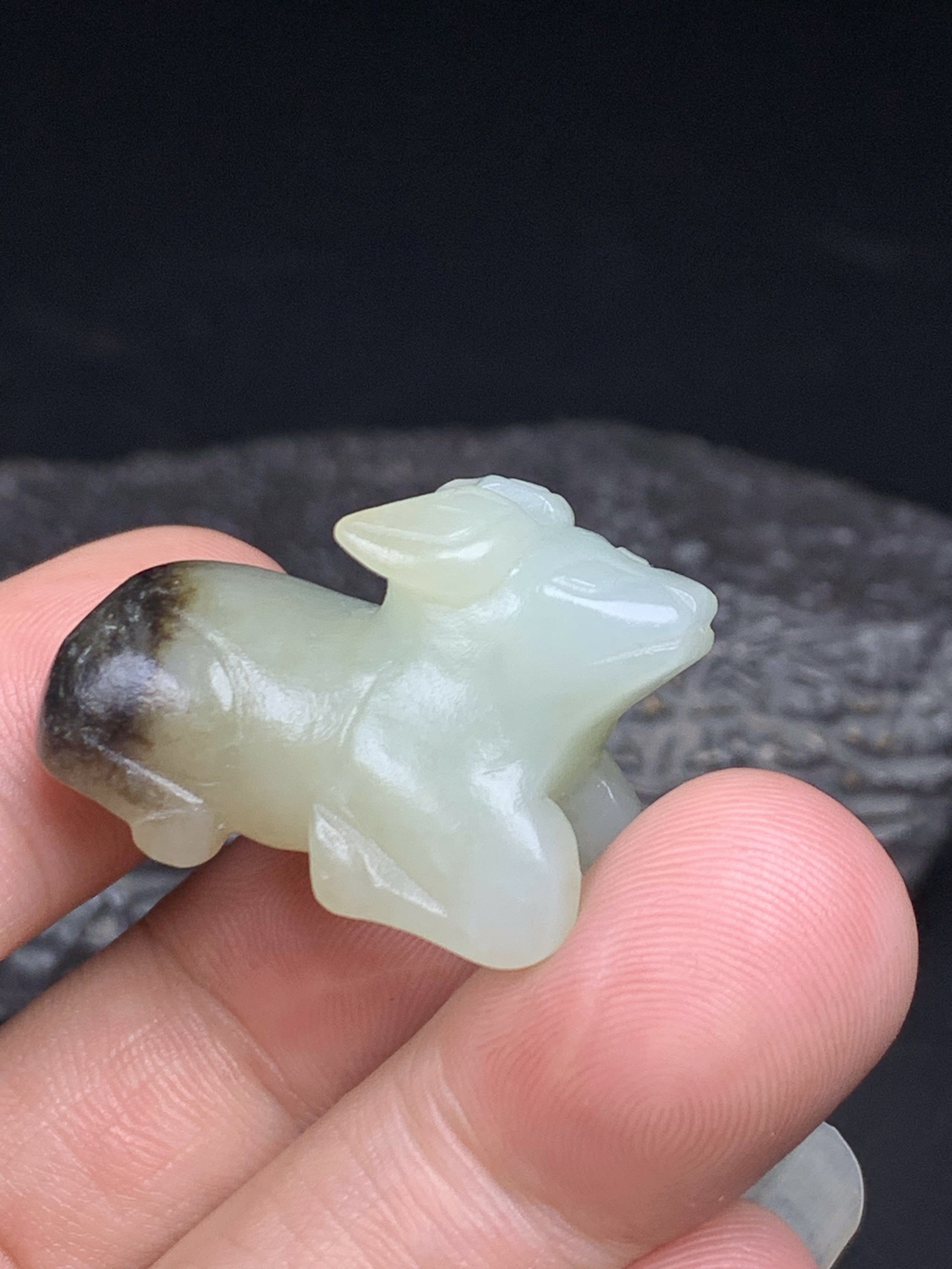 Chinese Natural Jade Carved Cow