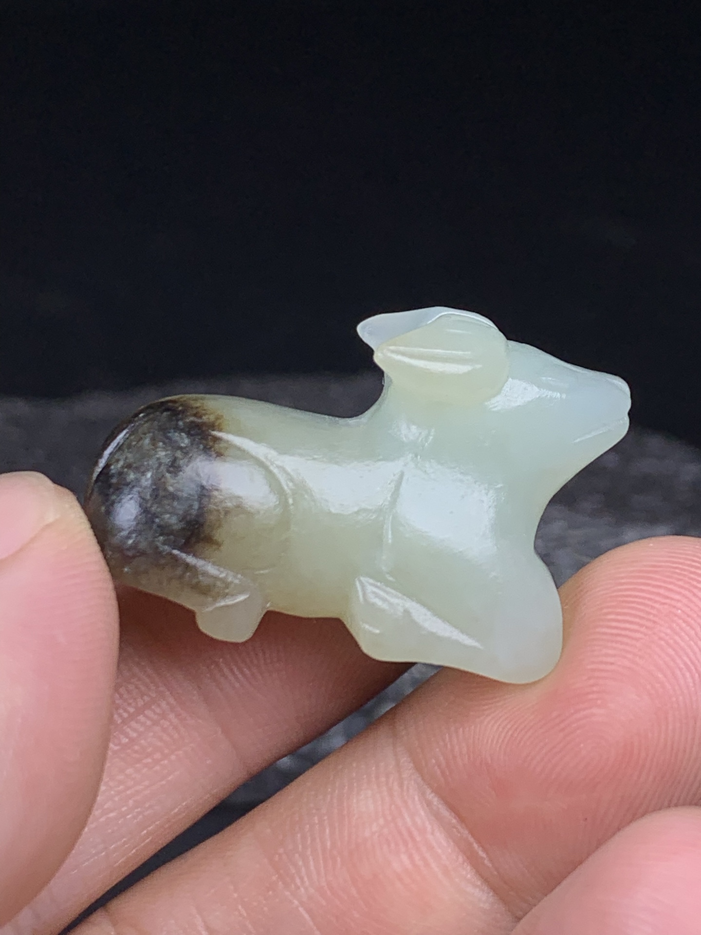 Chinese Natural Jade Carved Cow