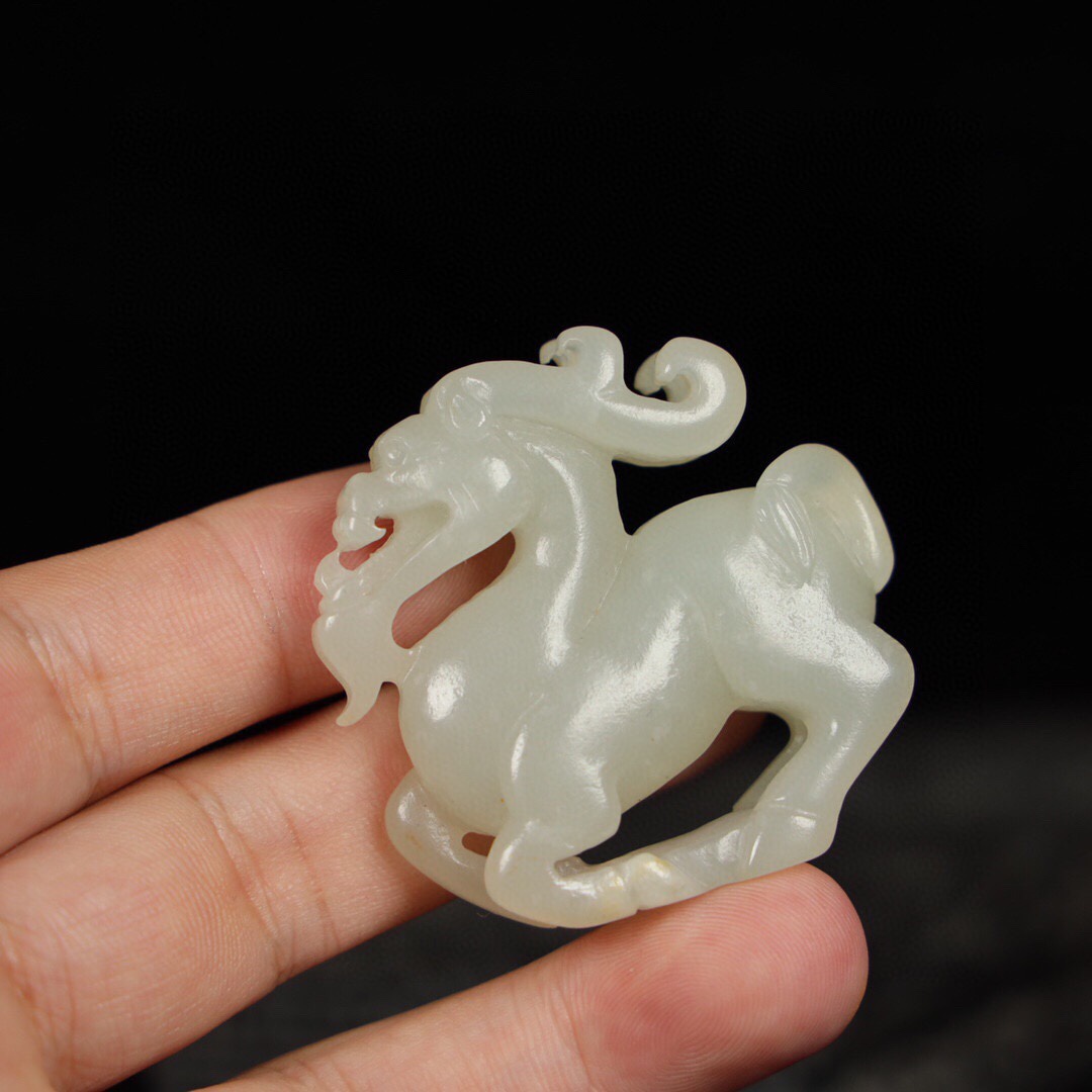 Chinese Natural Jade Carved Dragon Handles