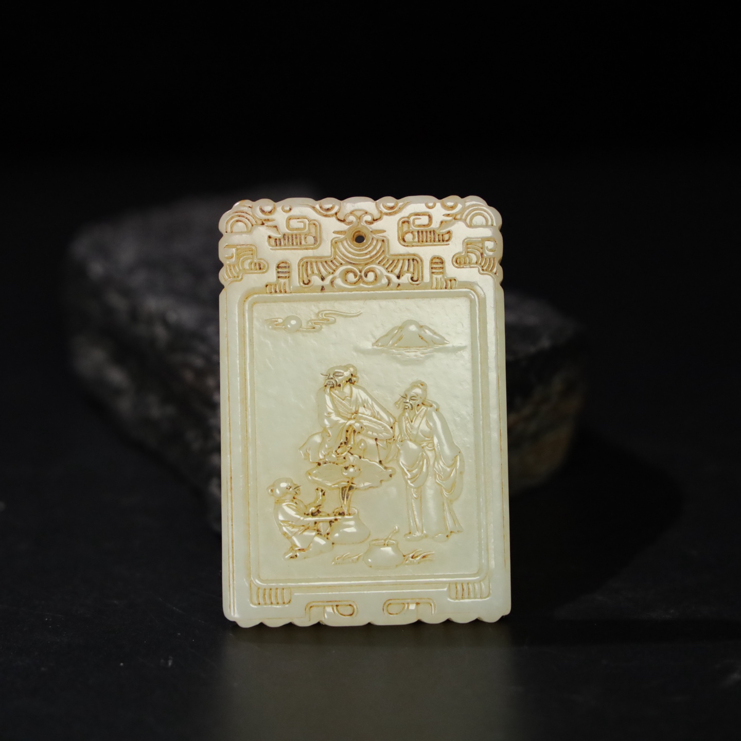 Chinese Natural Jade Carved Plaque