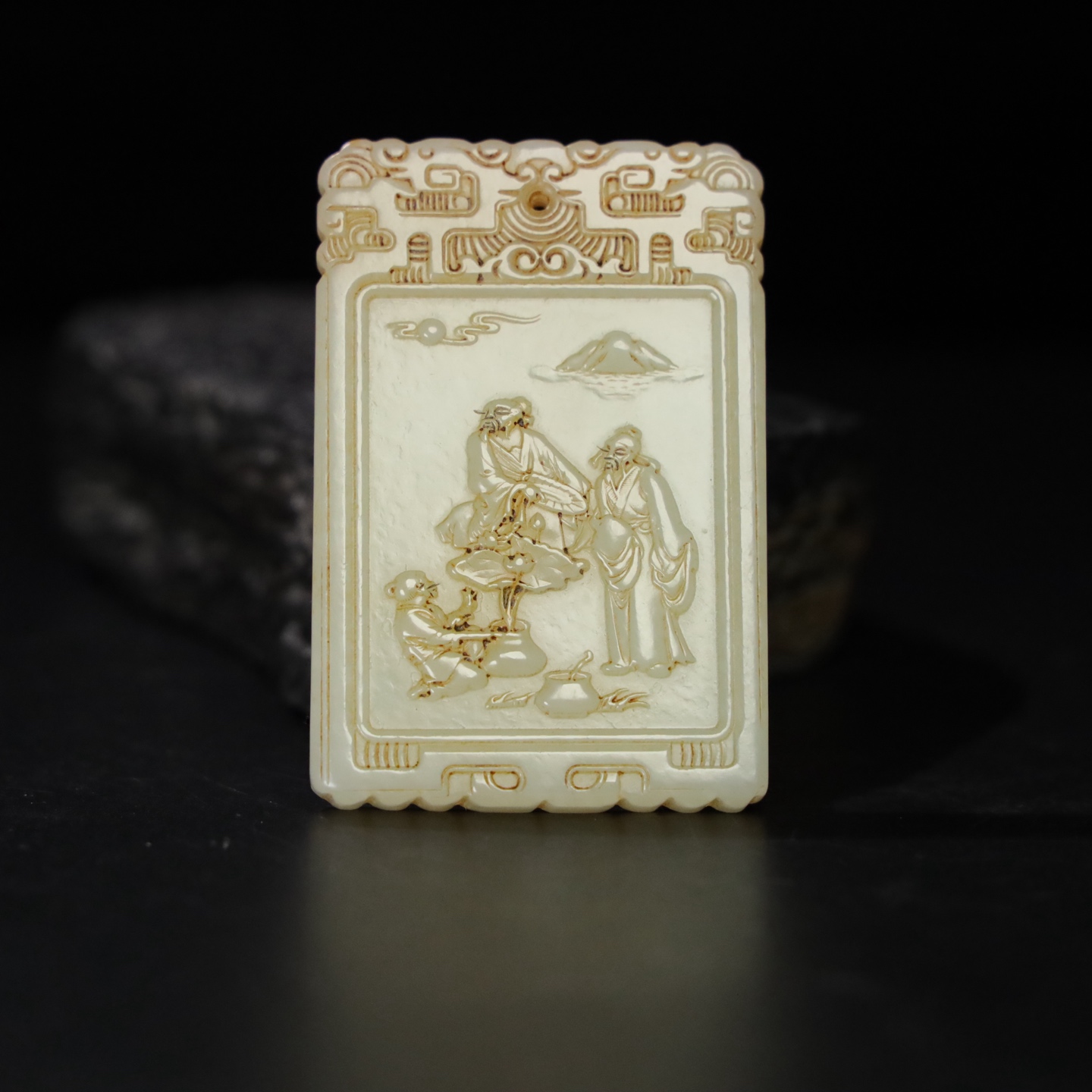 Chinese Natural Jade Carved Plaque