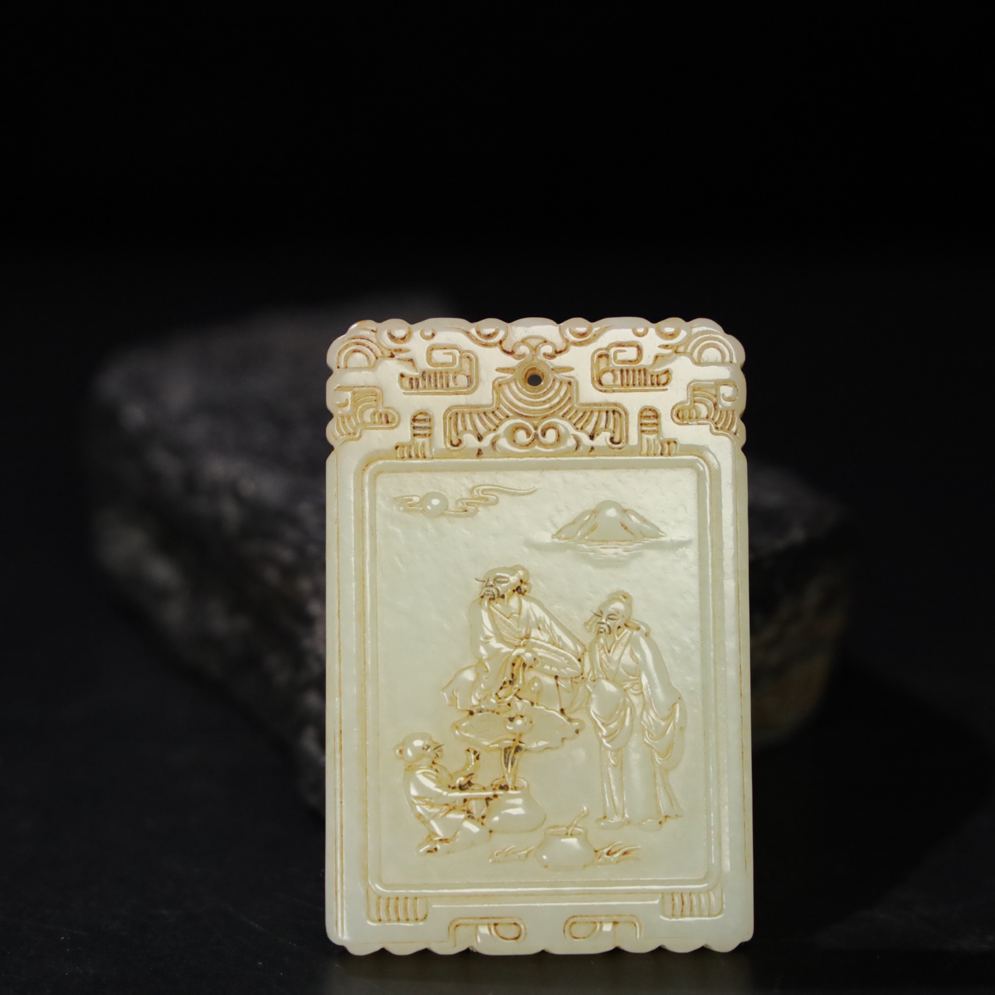 Chinese Natural Jade Carved Plaque
