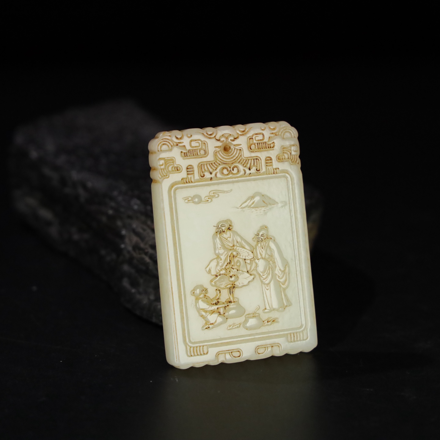 Chinese Natural Jade Carved Plaque
