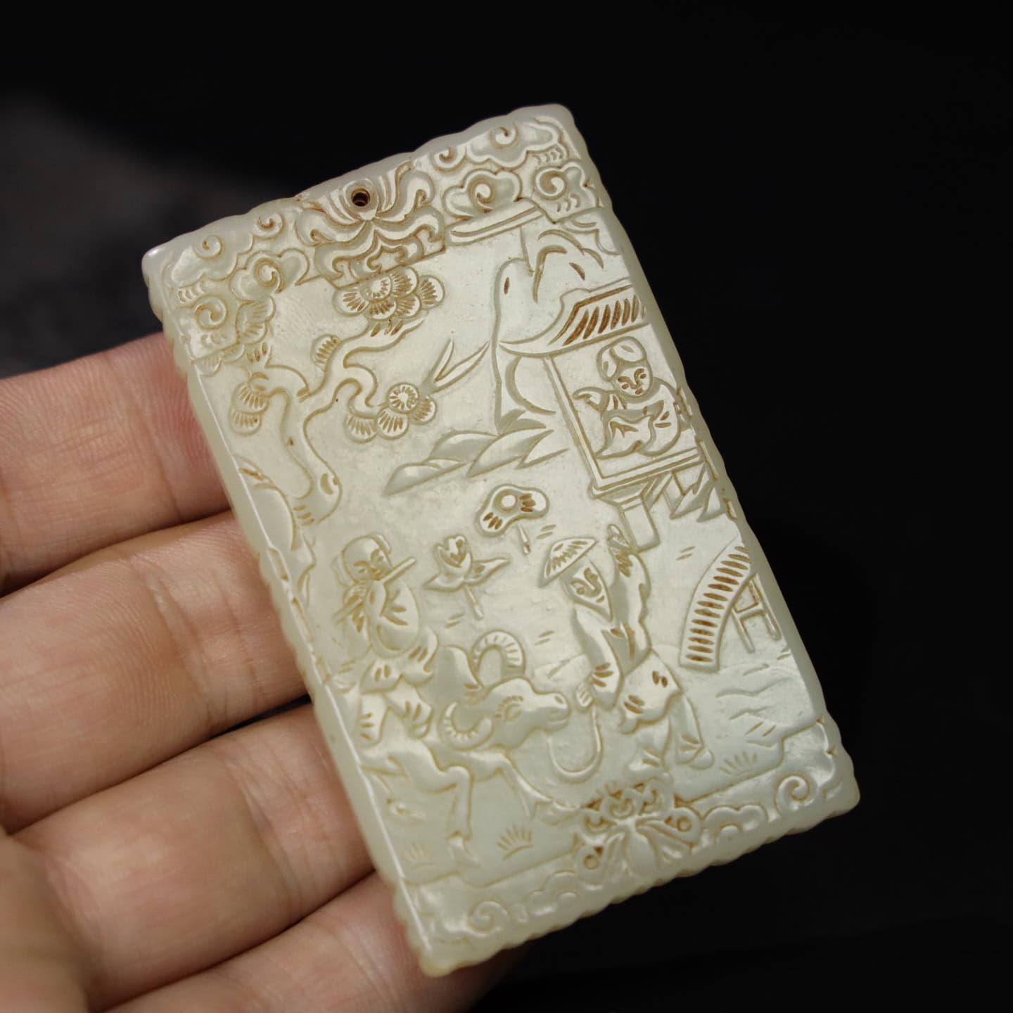 Chinese Natural Jade Carved Plaque