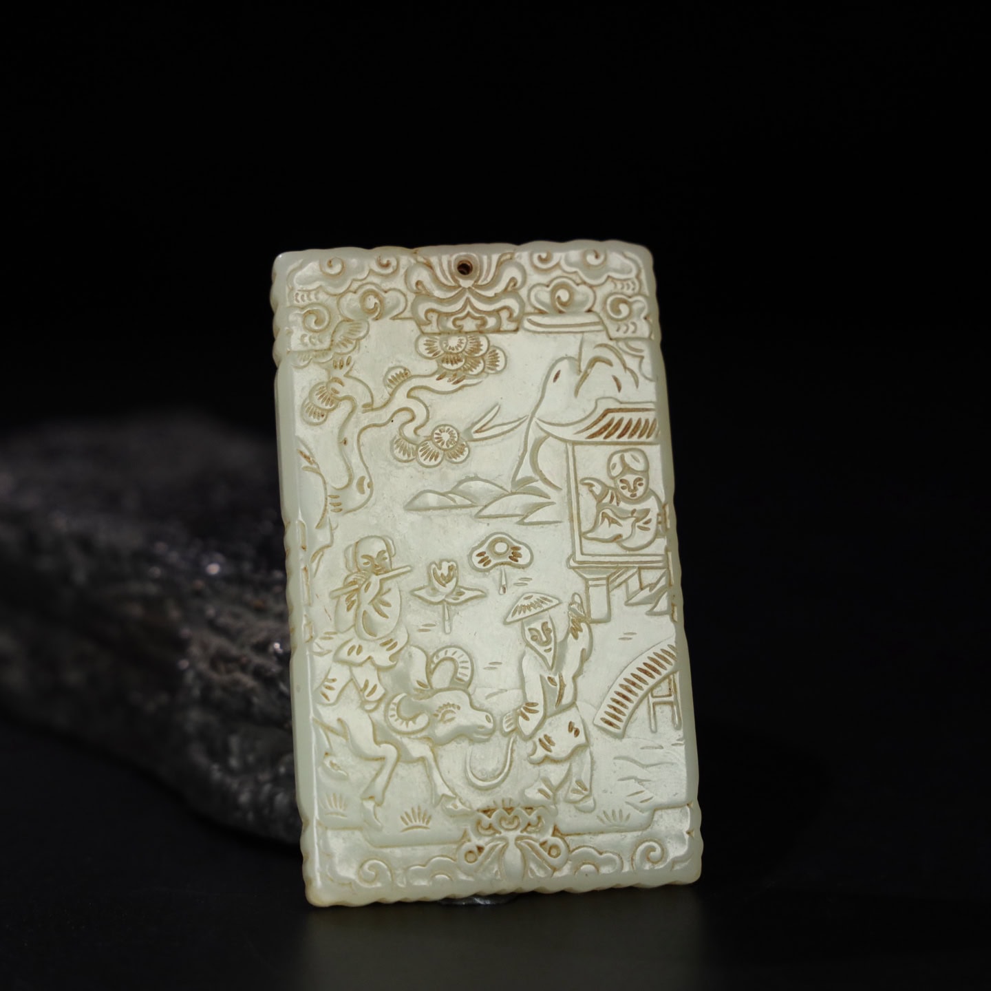 Chinese Natural Jade Carved Plaque