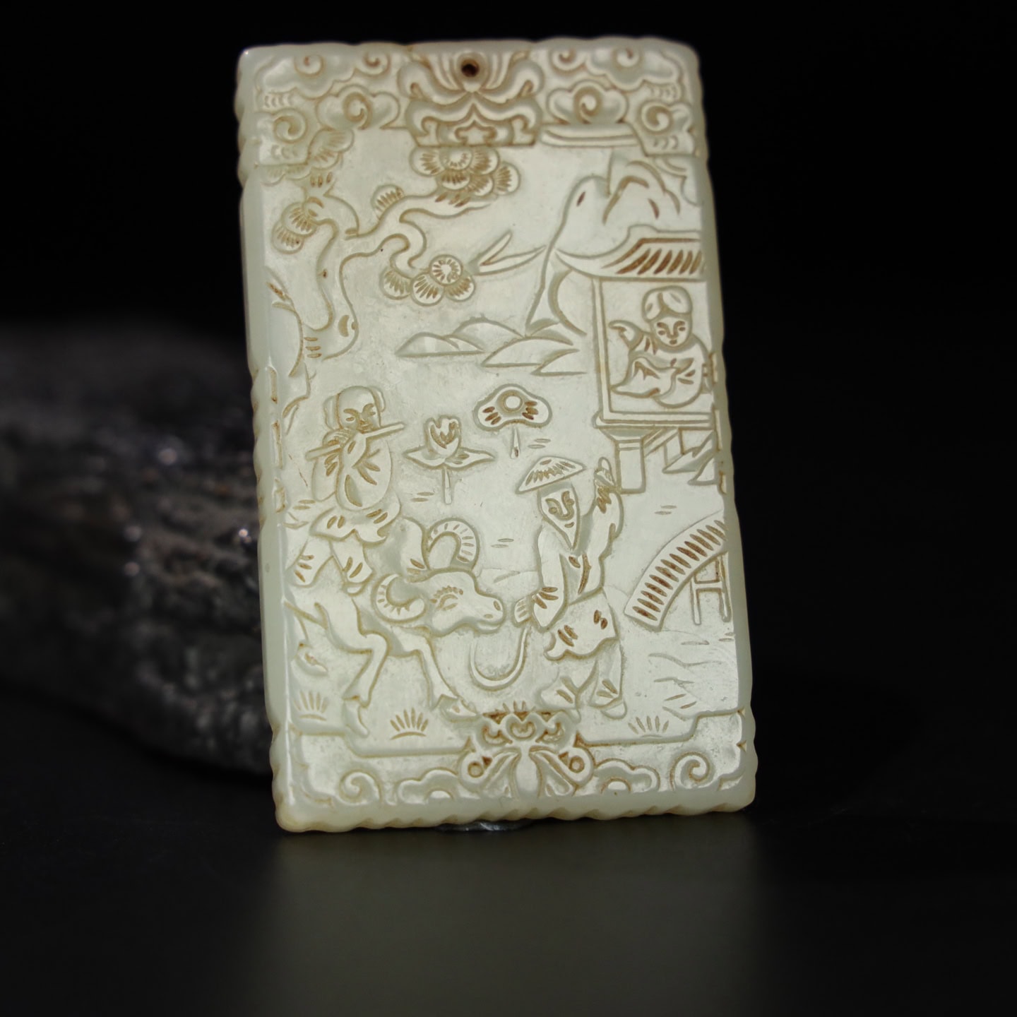 Chinese Natural Jade Carved Plaque