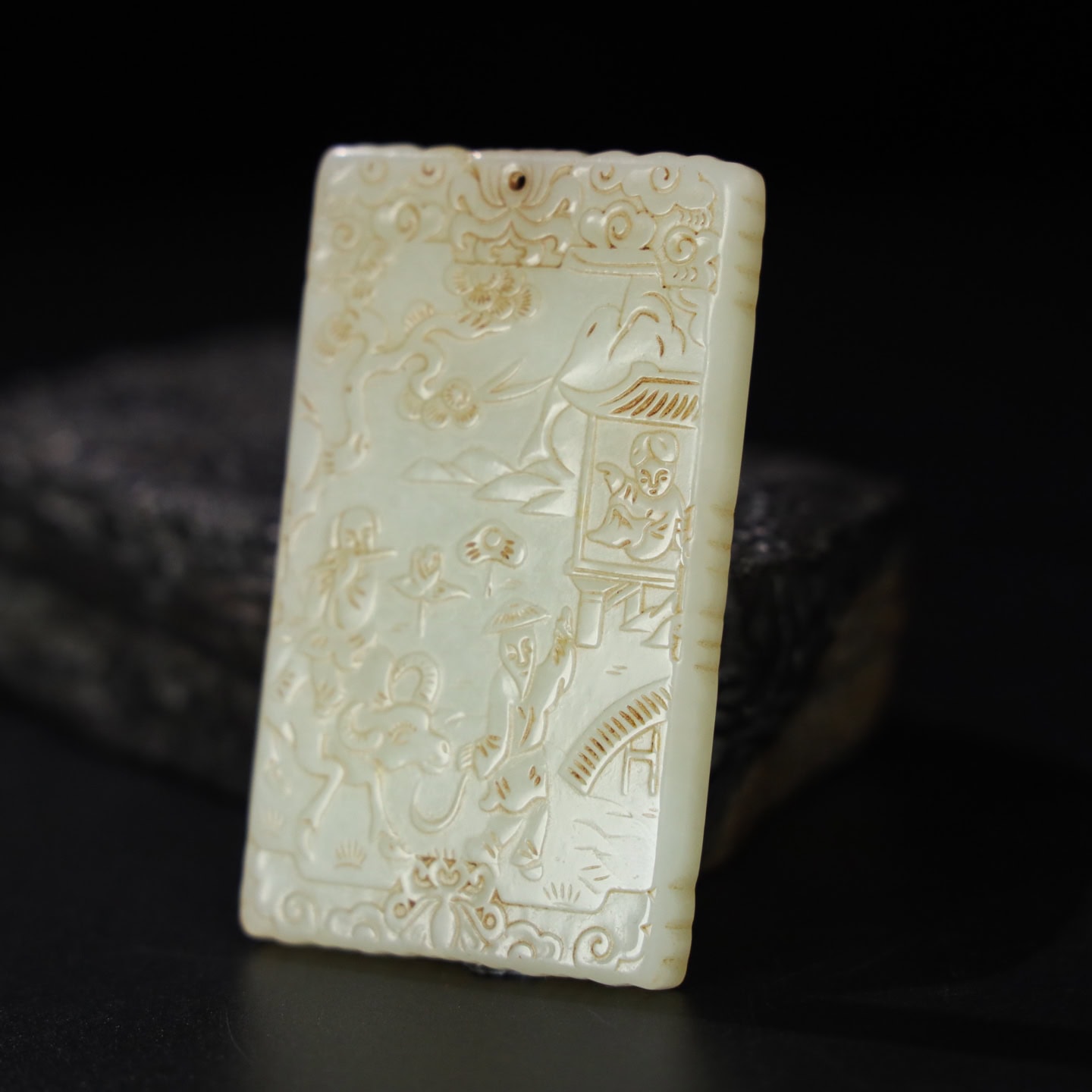 Chinese Natural Jade Carved Plaque