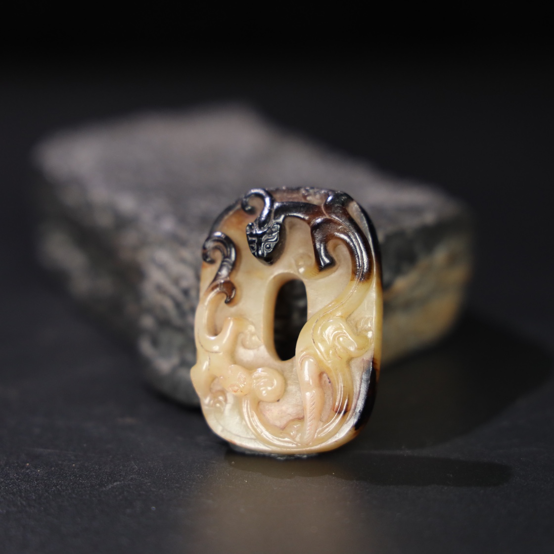 Chinese Natural Jade Carved Dragon Pendant