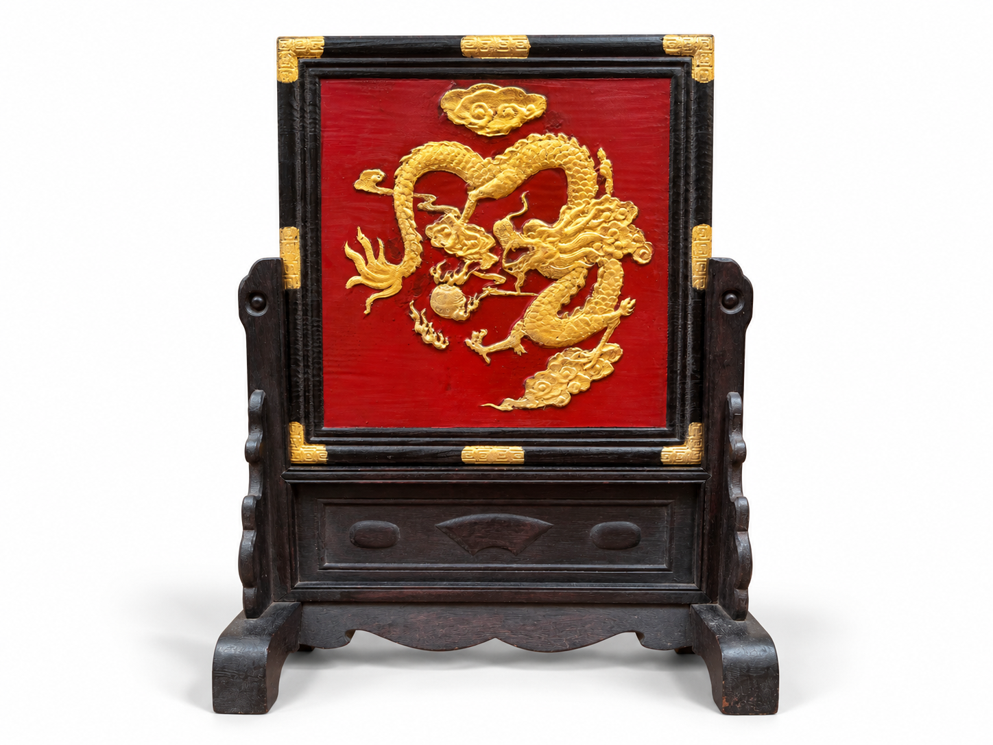Qing Dynasty Rosewood red and Golden Dragon Pattern wood carving Screen