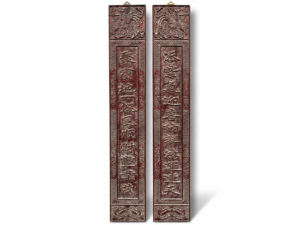 Qing Dynasty Red Sandalwood carved relief single-board couplets