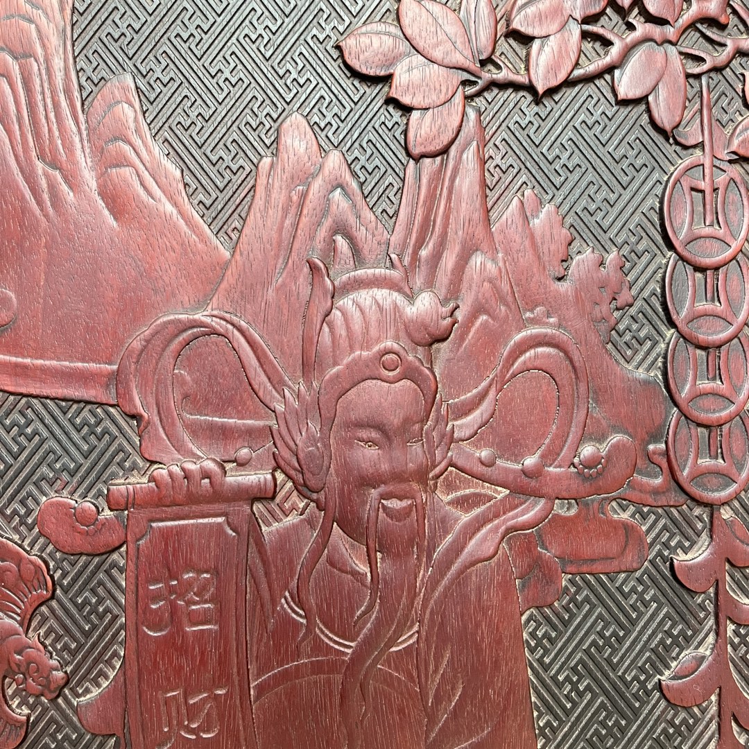 Qing Dynasty Rosewood Three-piece set fully carved and embossed single-board nave