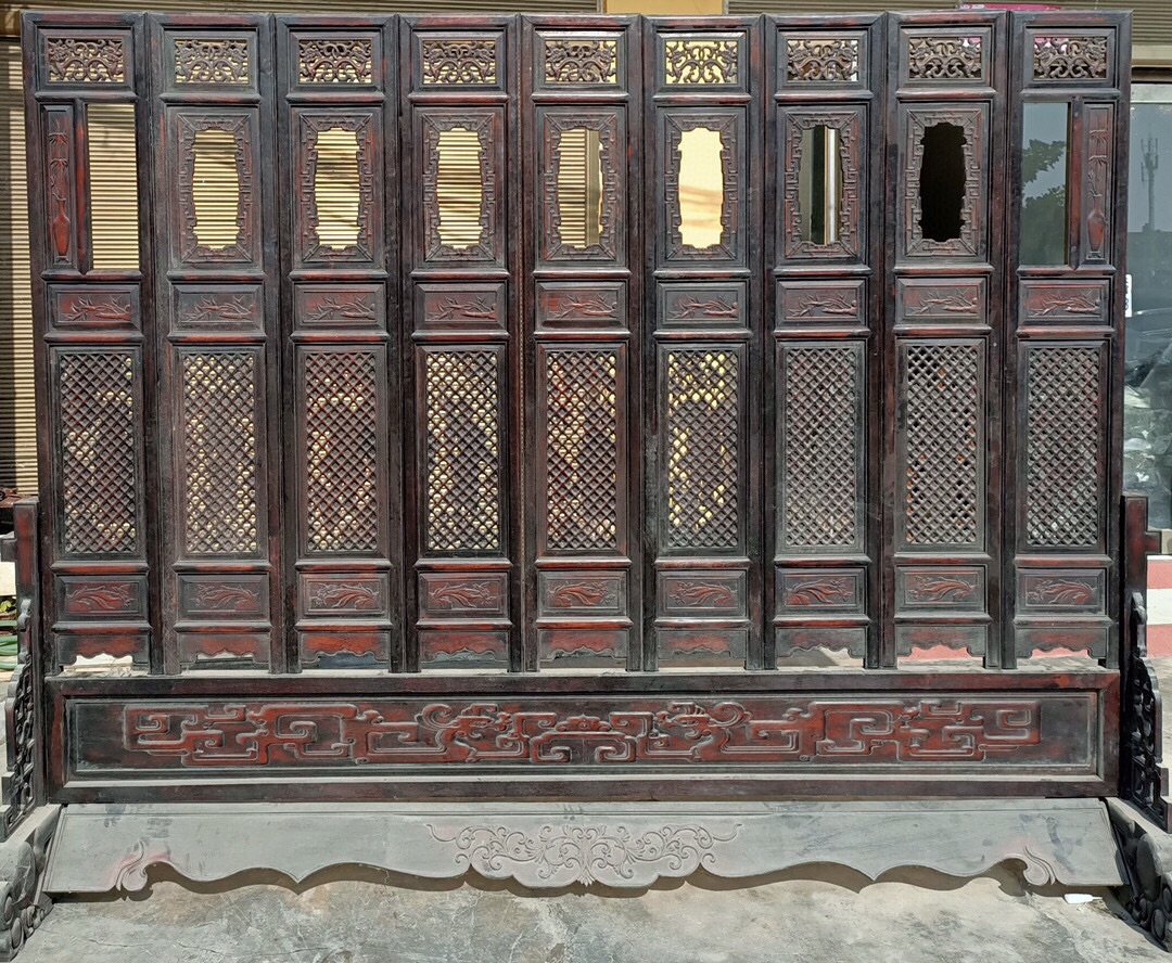 Qing Dynasty Rosewood double-sided Fu Lu Shou large screen