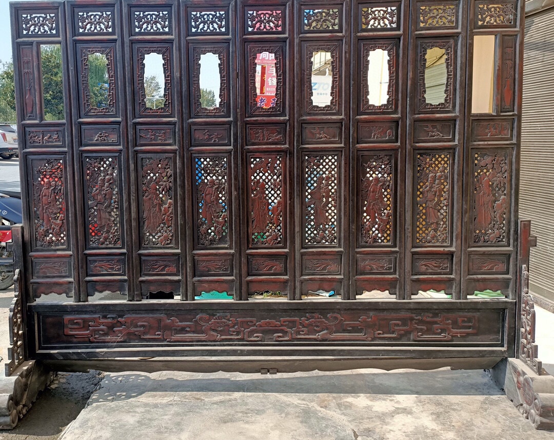 Qing Dynasty Rosewood double-sided Fu Lu Shou large screen