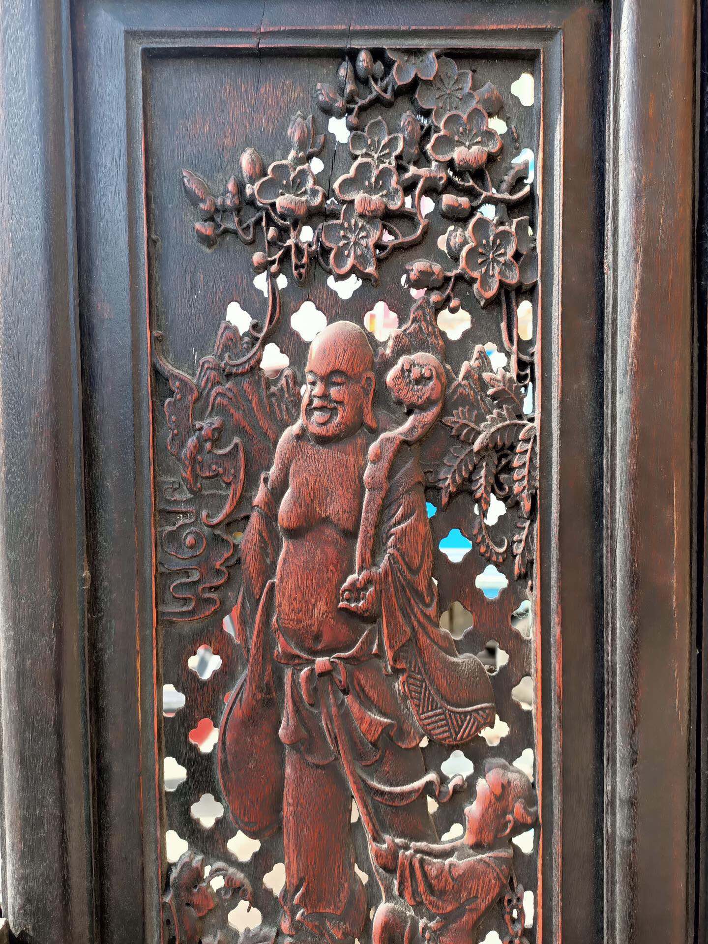 Qing Dynasty Rosewood double-sided Fu Lu Shou large screen