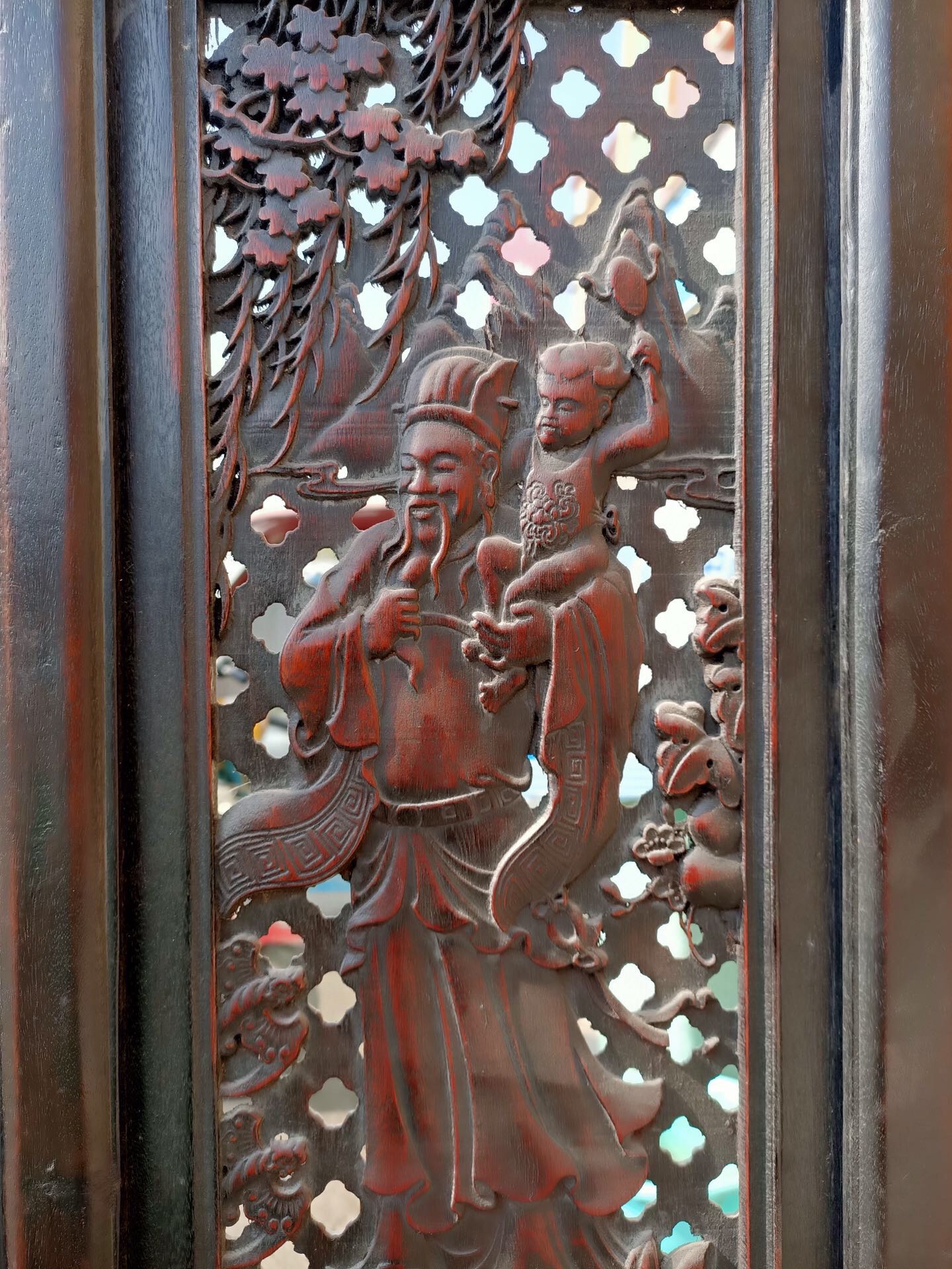 Qing Dynasty Rosewood double-sided Fu Lu Shou large screen