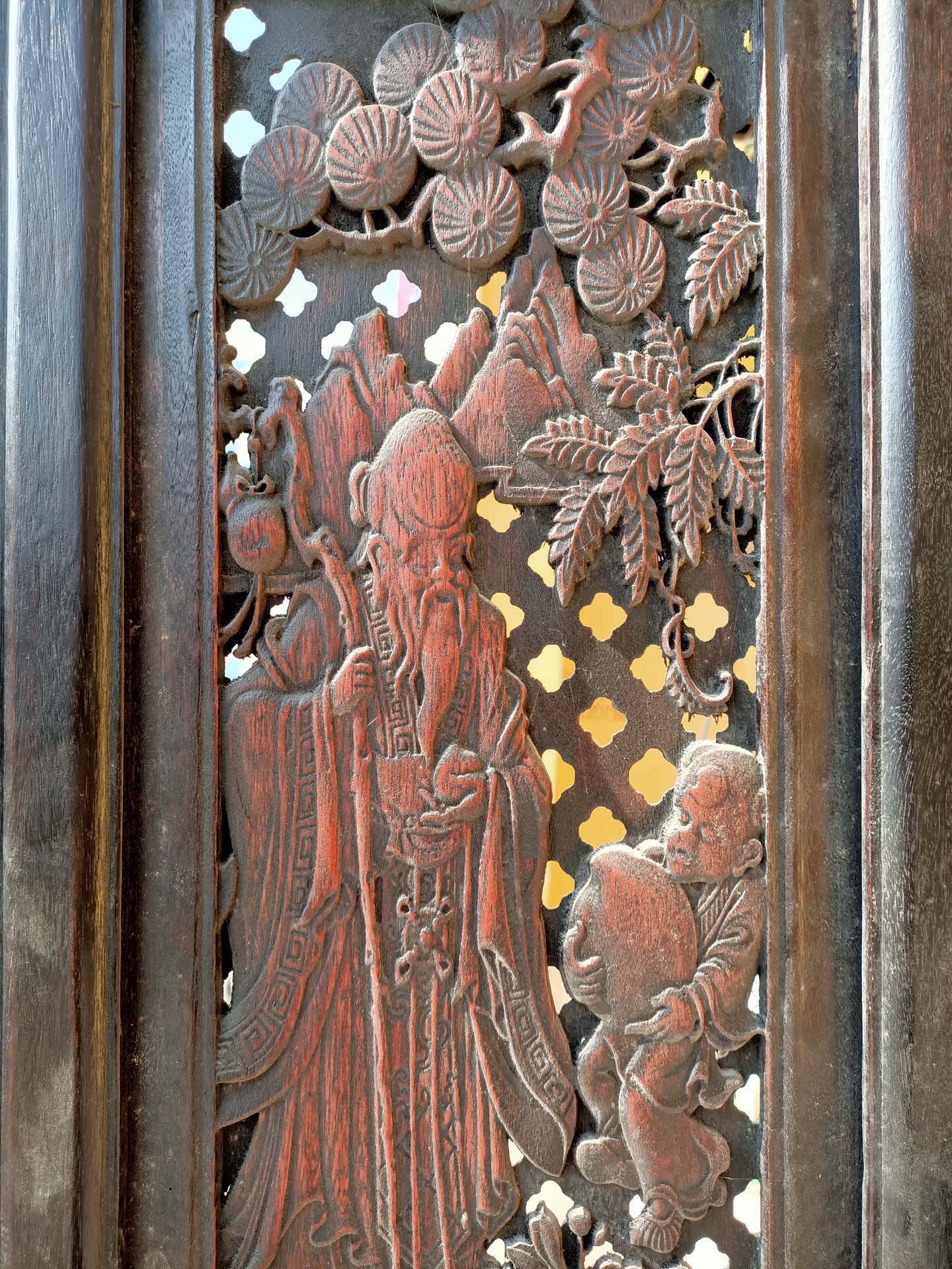 Qing Dynasty Rosewood double-sided Fu Lu Shou large screen