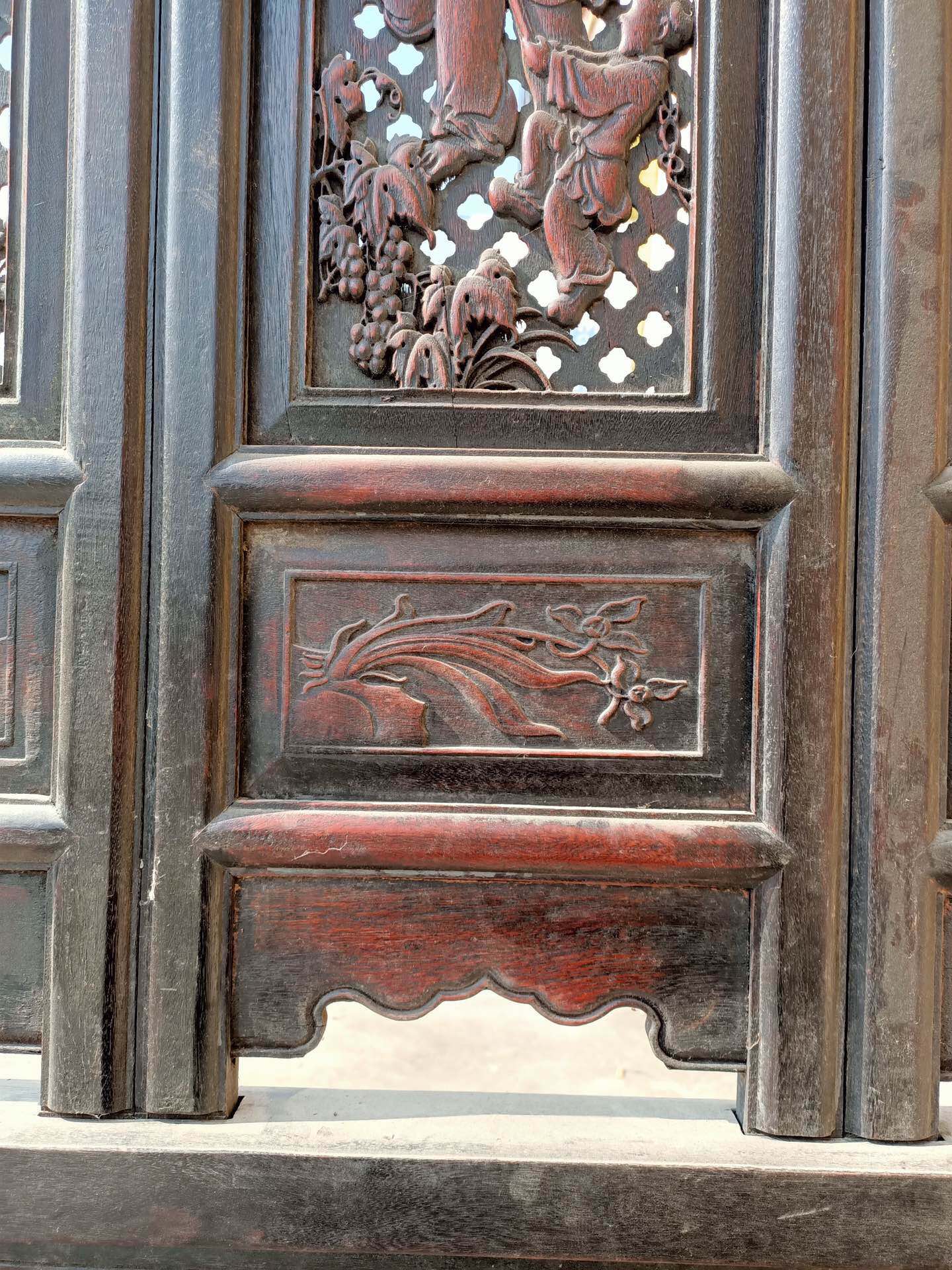 Qing Dynasty Rosewood double-sided Fu Lu Shou large screen