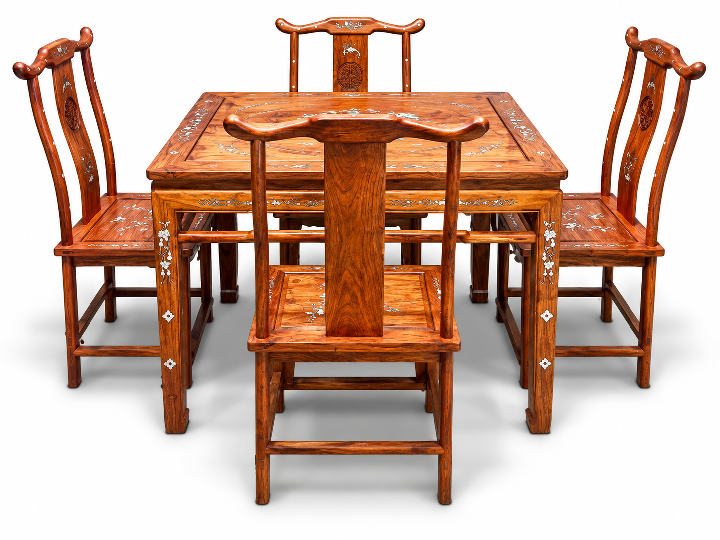 Qing Dynasty Rosewood Five-piece inlaid shell dining Tables and chair set