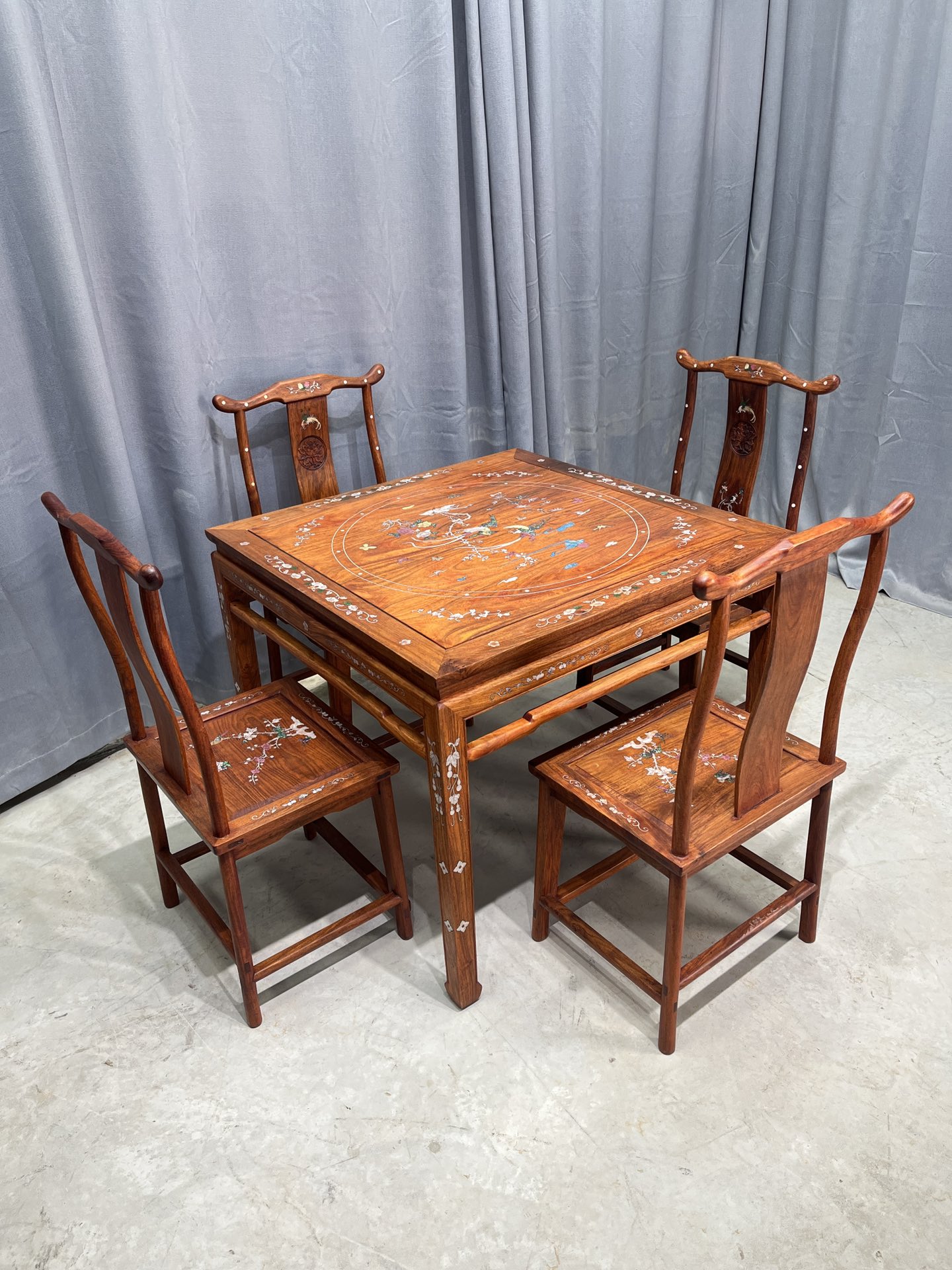 Qing Dynasty Rosewood Five-piece inlaid shell dining Tables and chair set
