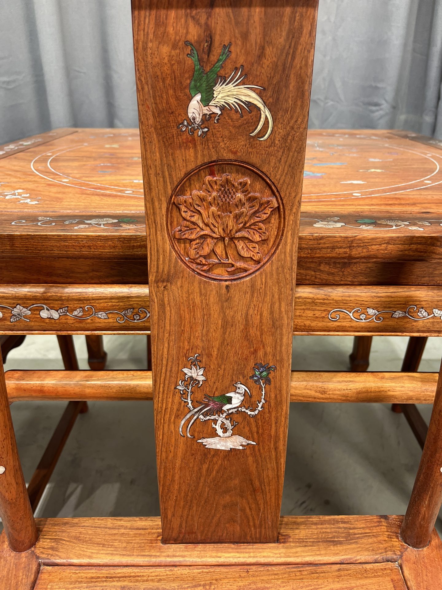 Qing Dynasty Rosewood Five-piece inlaid shell dining Tables and chair set