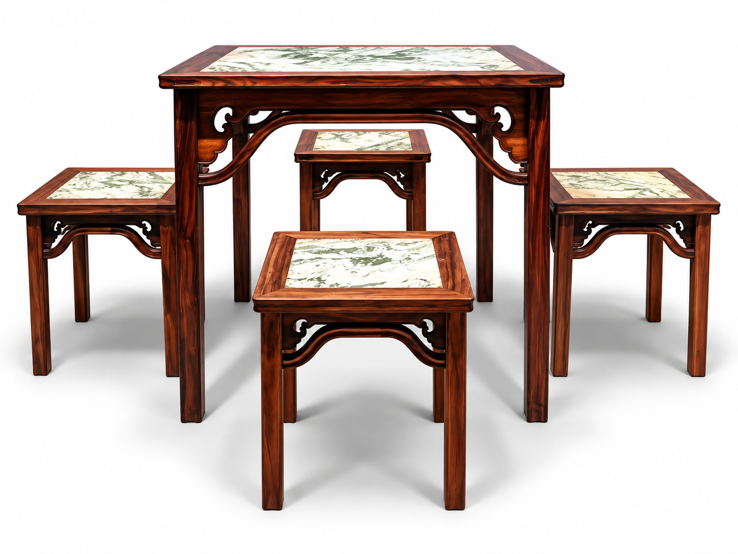 Qing Dynasty Rosewood inlaid marble square Tables and stool