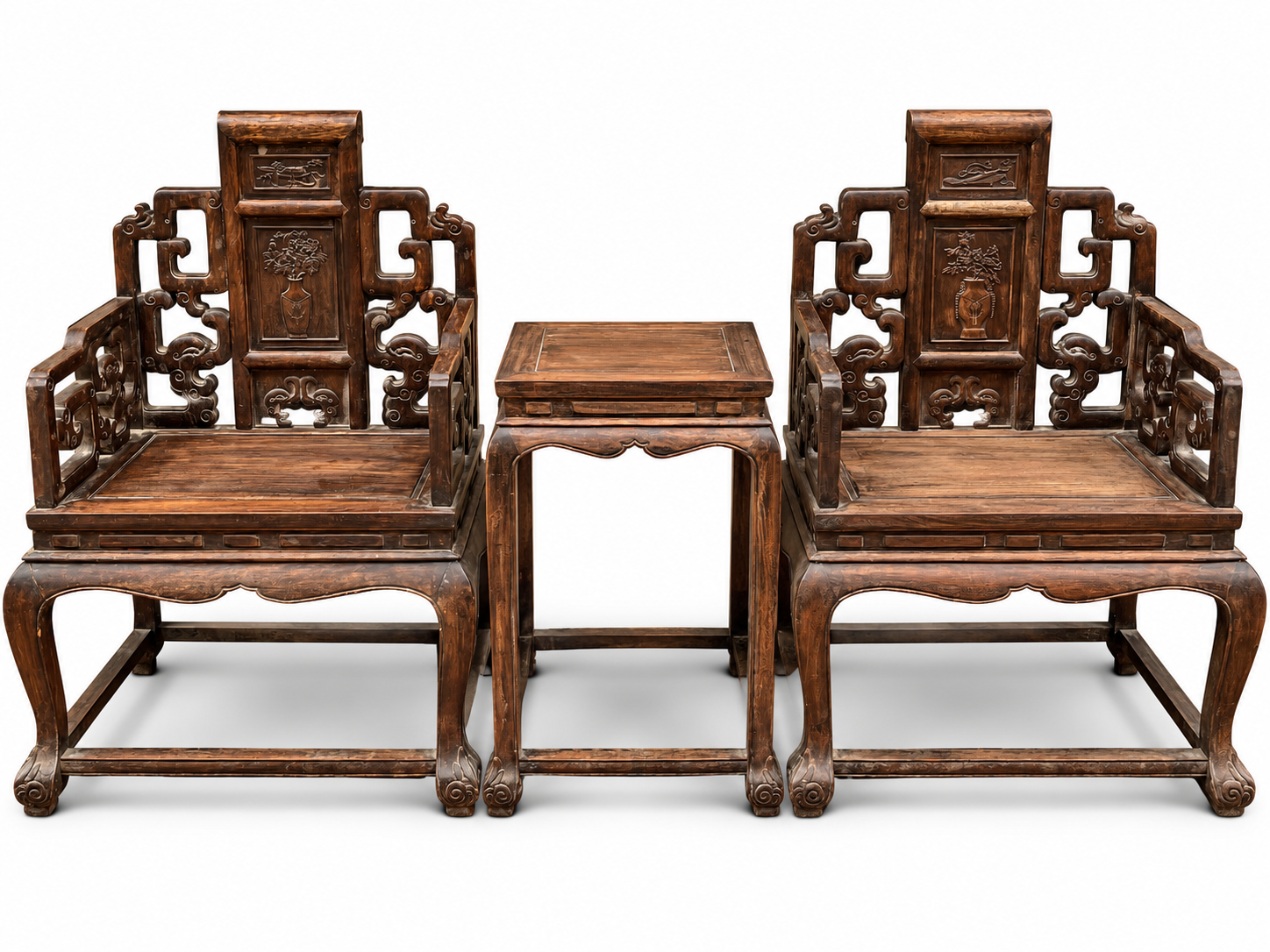 Qing Dynasty Rosewood fully falcon-shaped structuresmooth polishing three-piece chairs