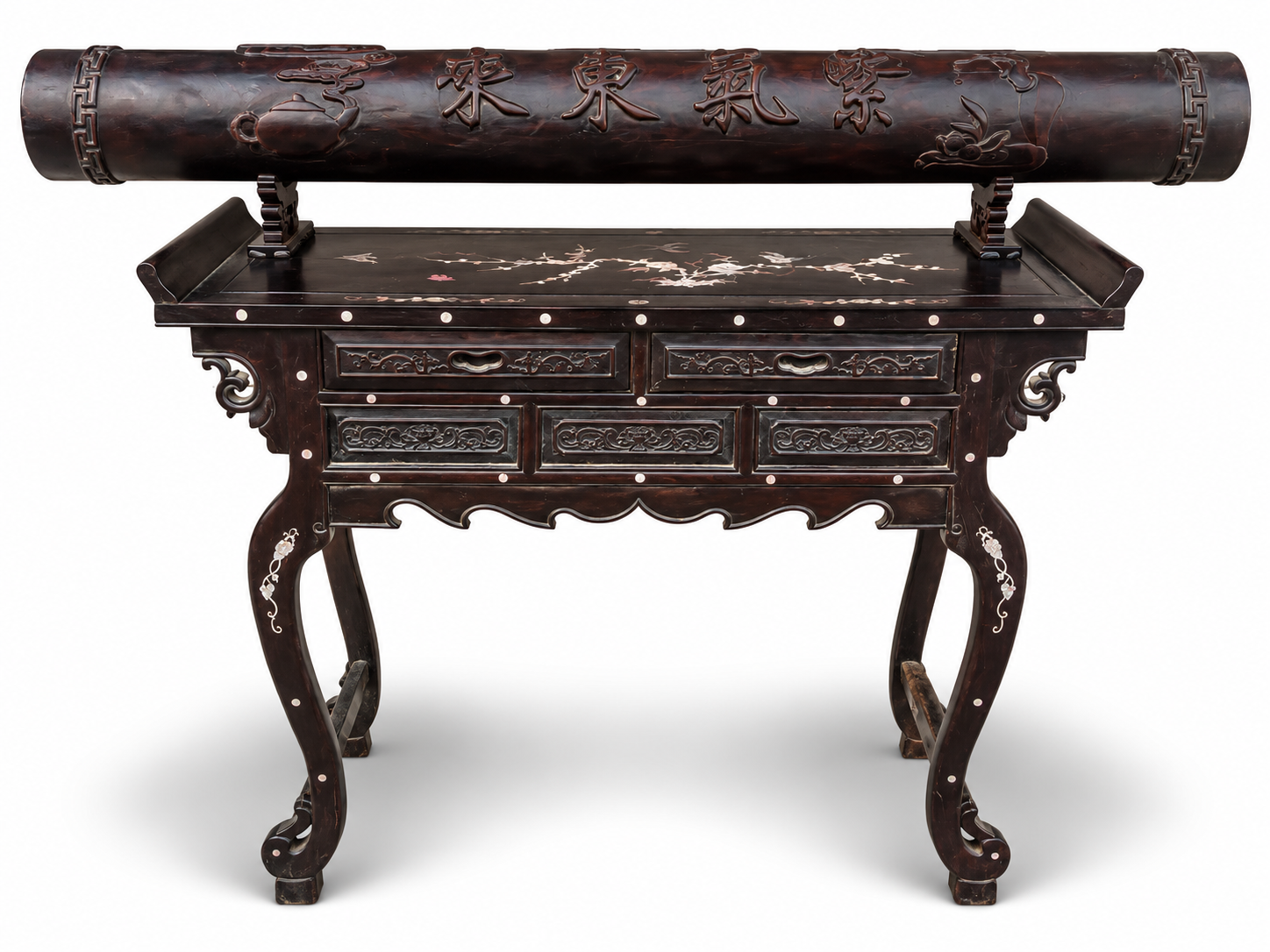 Qing Dynasty Rosewood covered with Venus ox hair pattern smooth polishing colored shell case
