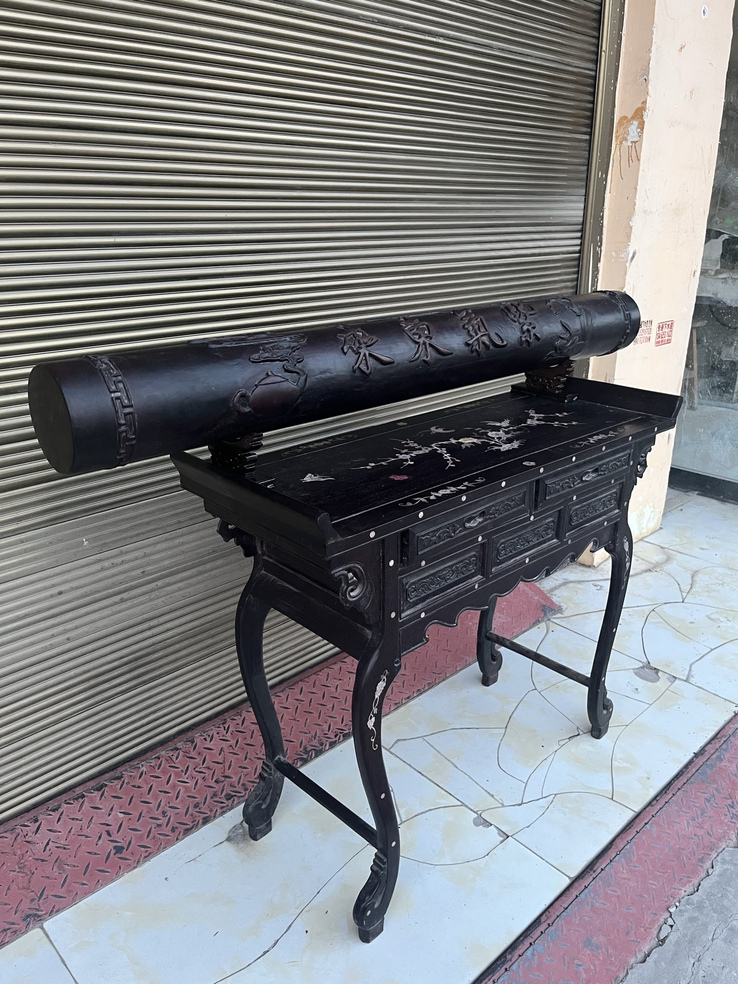 Qing Dynasty Rosewood covered with Venus ox hair pattern smooth polishing colored shell case