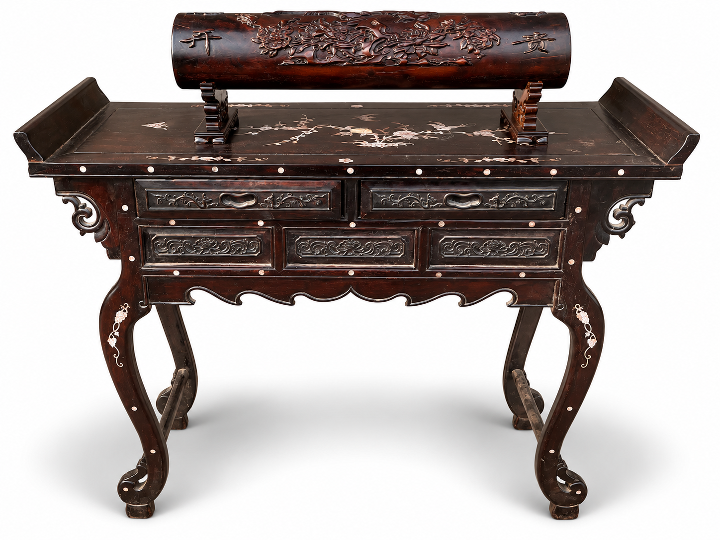 Qing Dynasty Rosewood covered with Venus ox hair pattern smooth polishing colored shell case