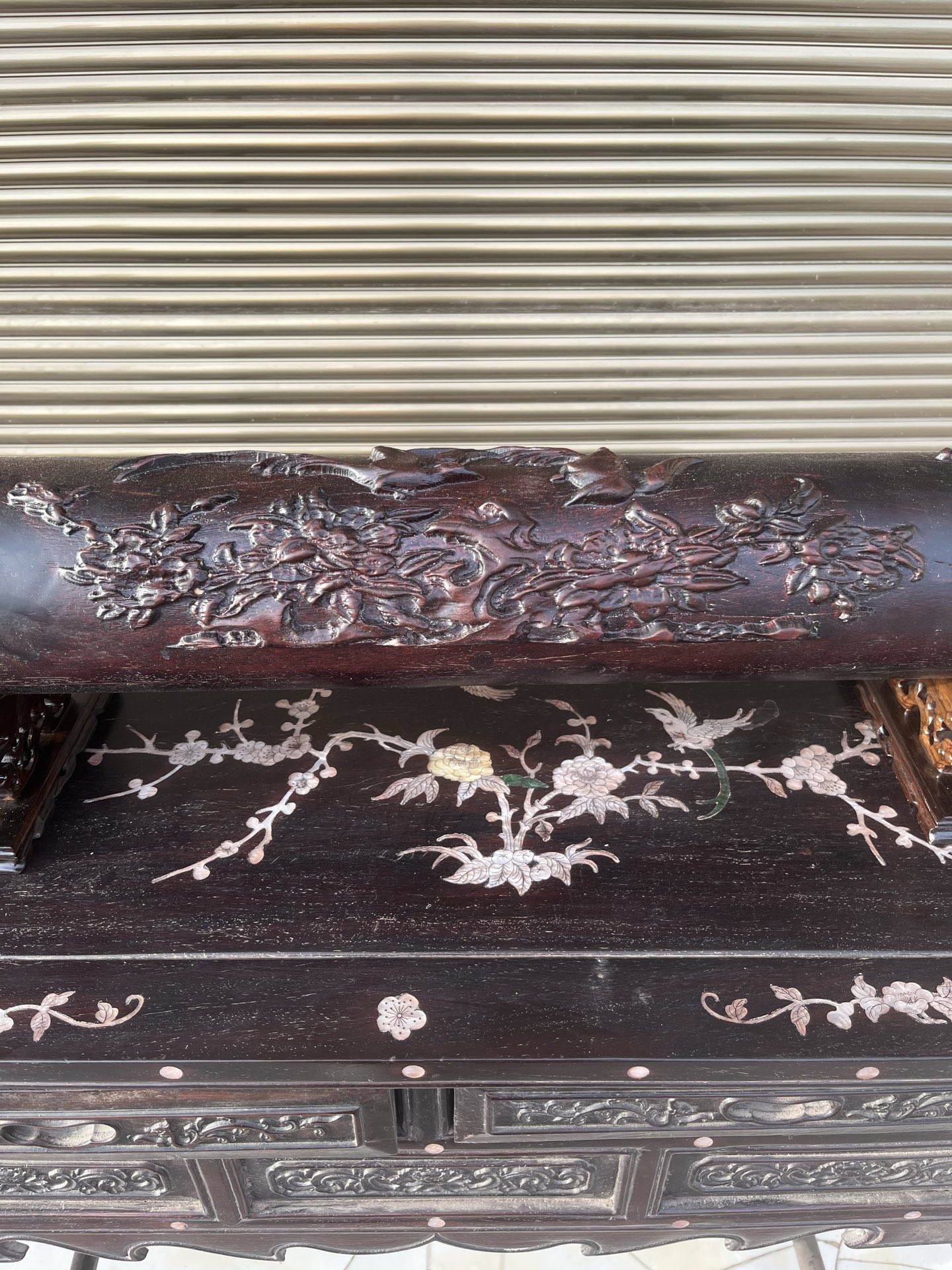 Qing Dynasty Rosewood covered with Venus ox hair pattern smooth polishing colored shell case